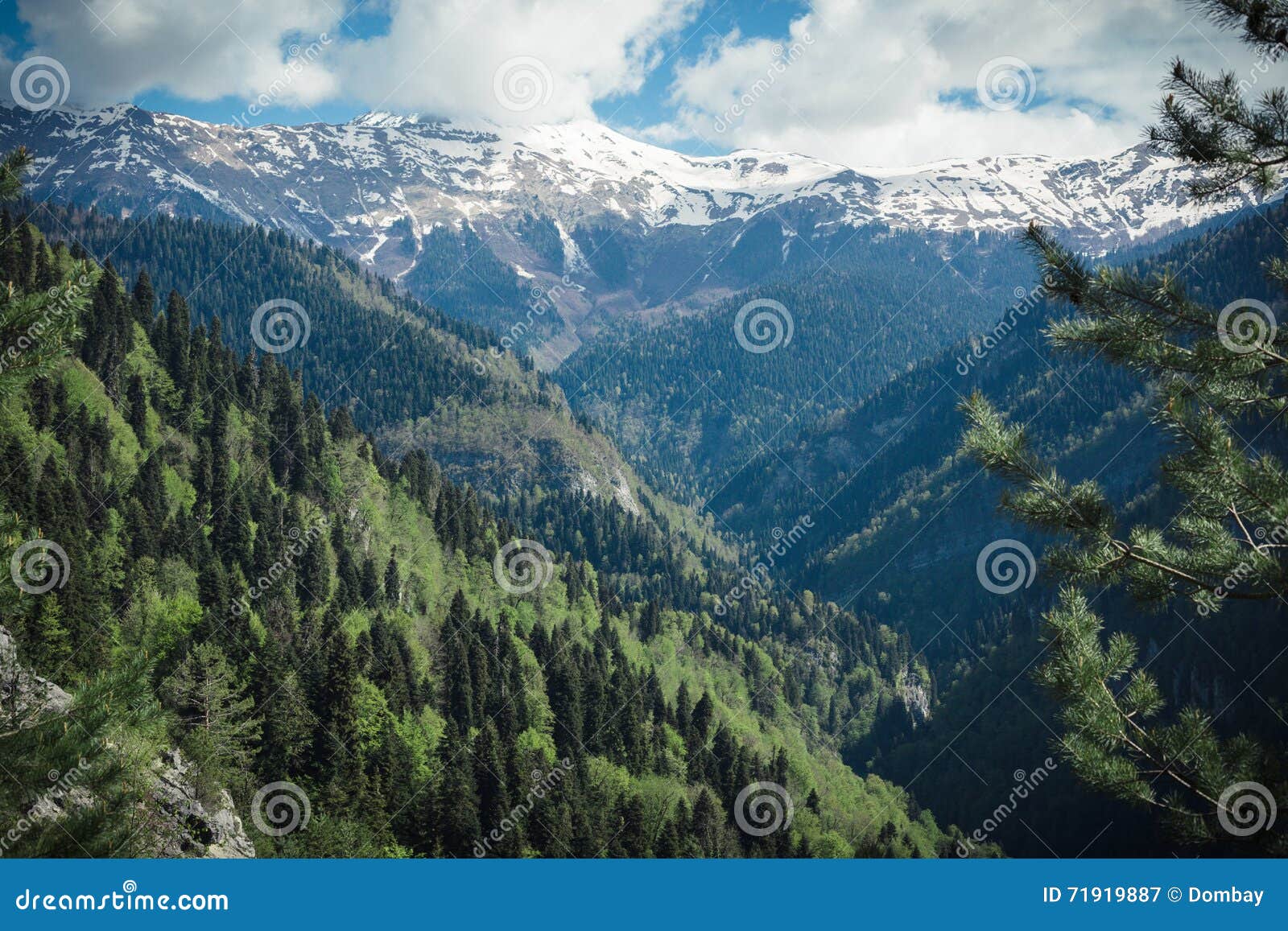 Mountains Green Valley And High Snow Capped Peaks Stock Image Image