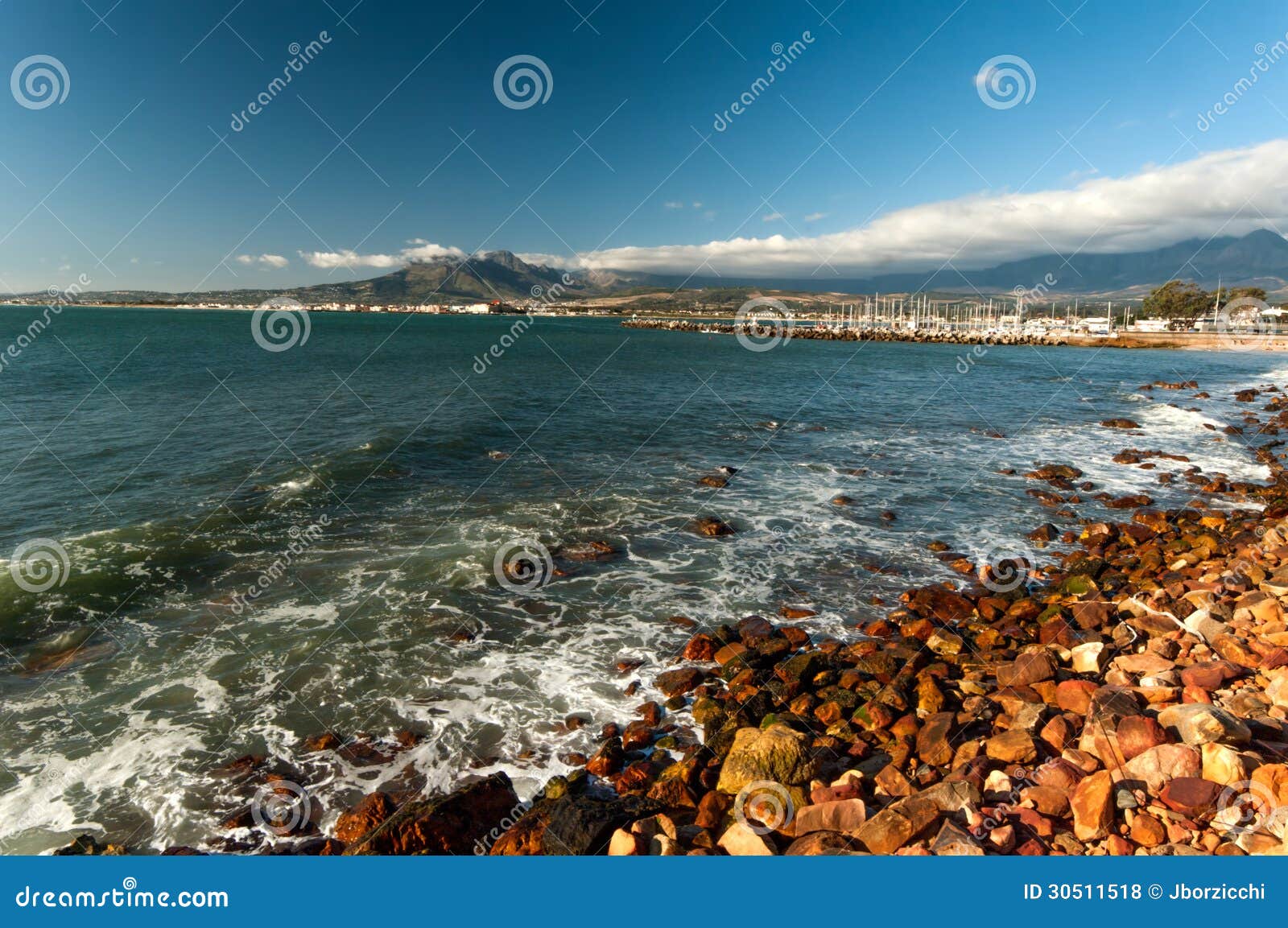 the mountains and harbour at gordons bay near cape town.