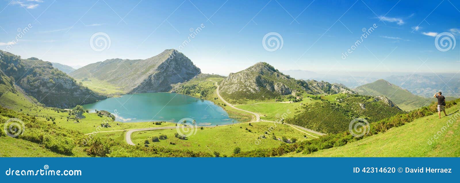 mountains and lake enol in picos de europa, asturias, spain.