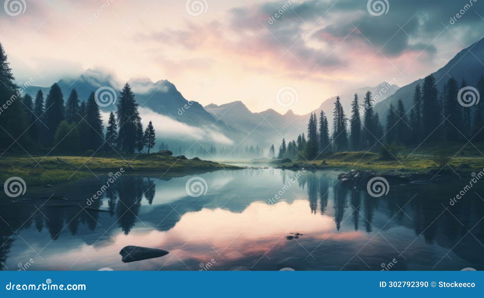 serene sunrise mountain landscape on lake - 8k resolution