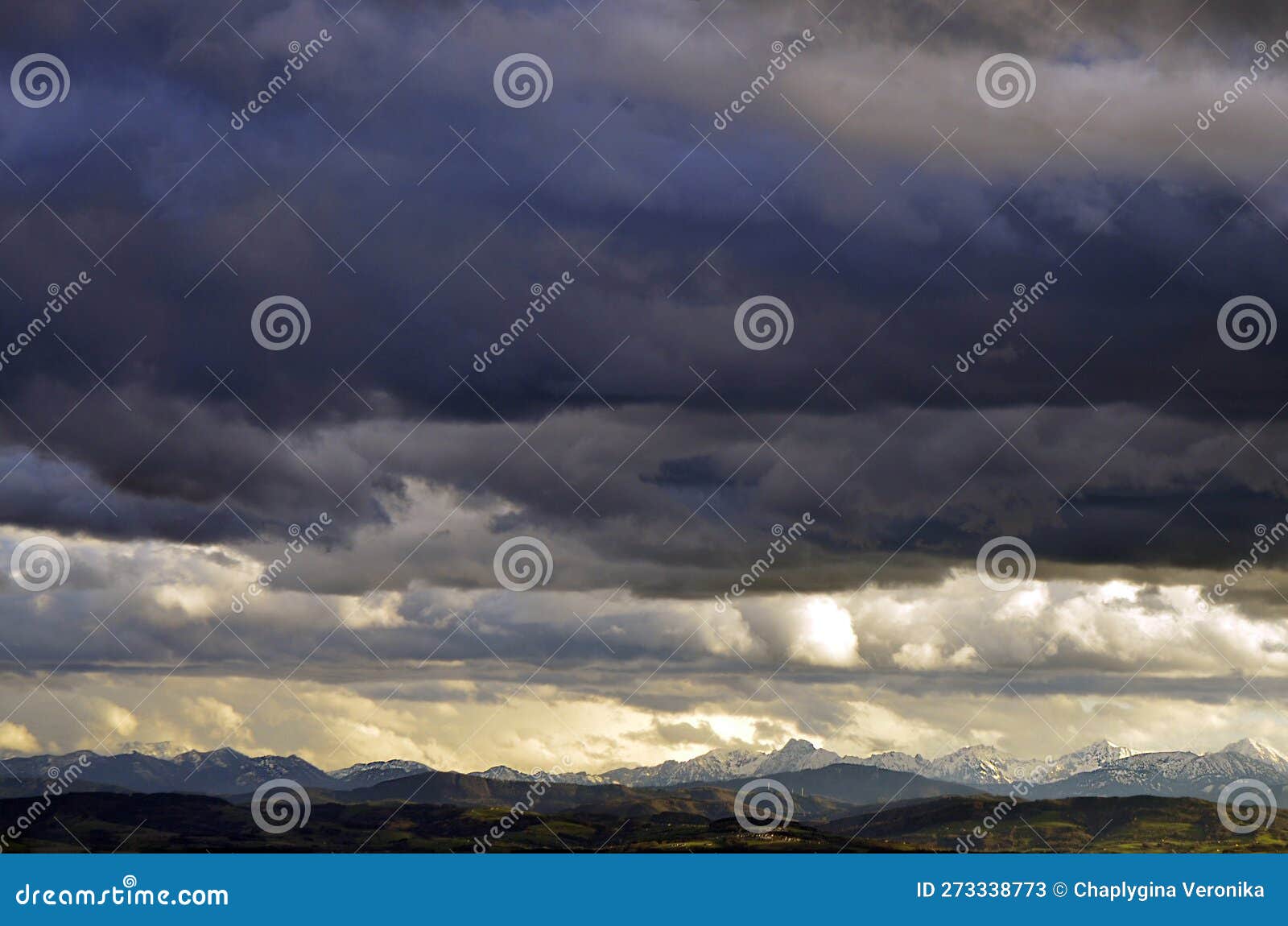 mountains. landscape of alps. sky and mountains. mountains at sunset. cloudy weather. storm. thunder