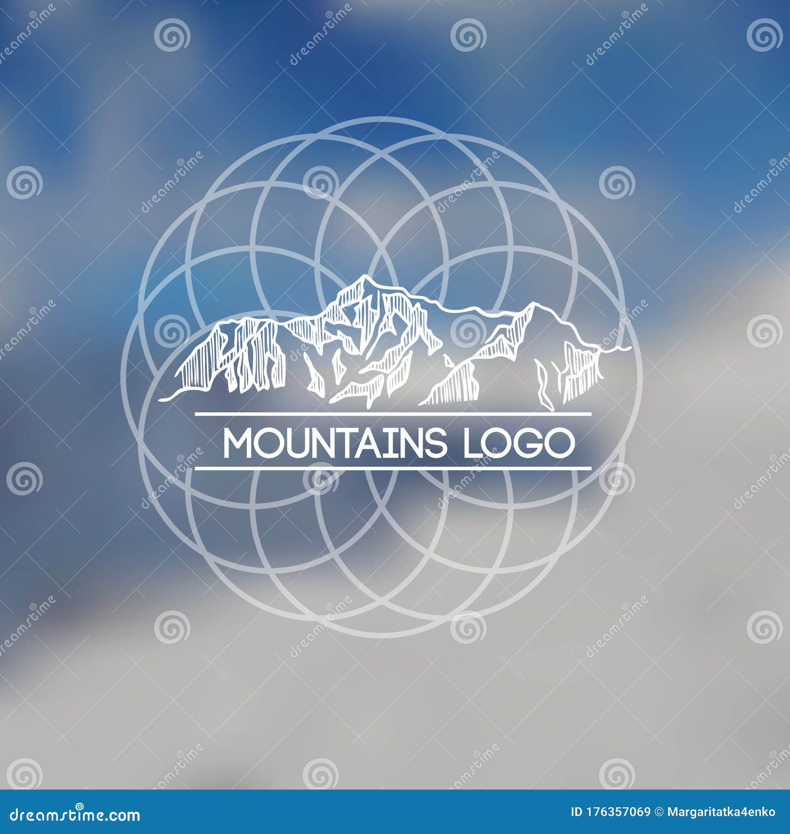 mountains lodo. emblem with stylized mountain landscape for .