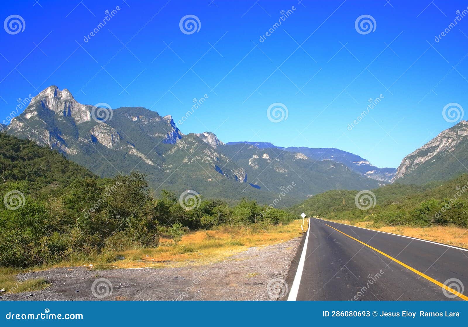 mountains and road in nuevo leon, mexico v