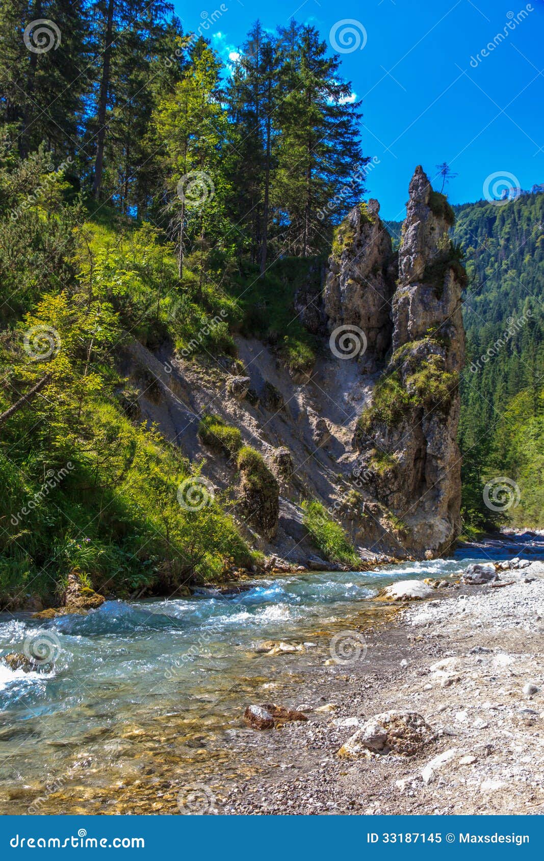 mountains, rocks and river - reserve nationalpark berchtesgaden, bavaria, germany
