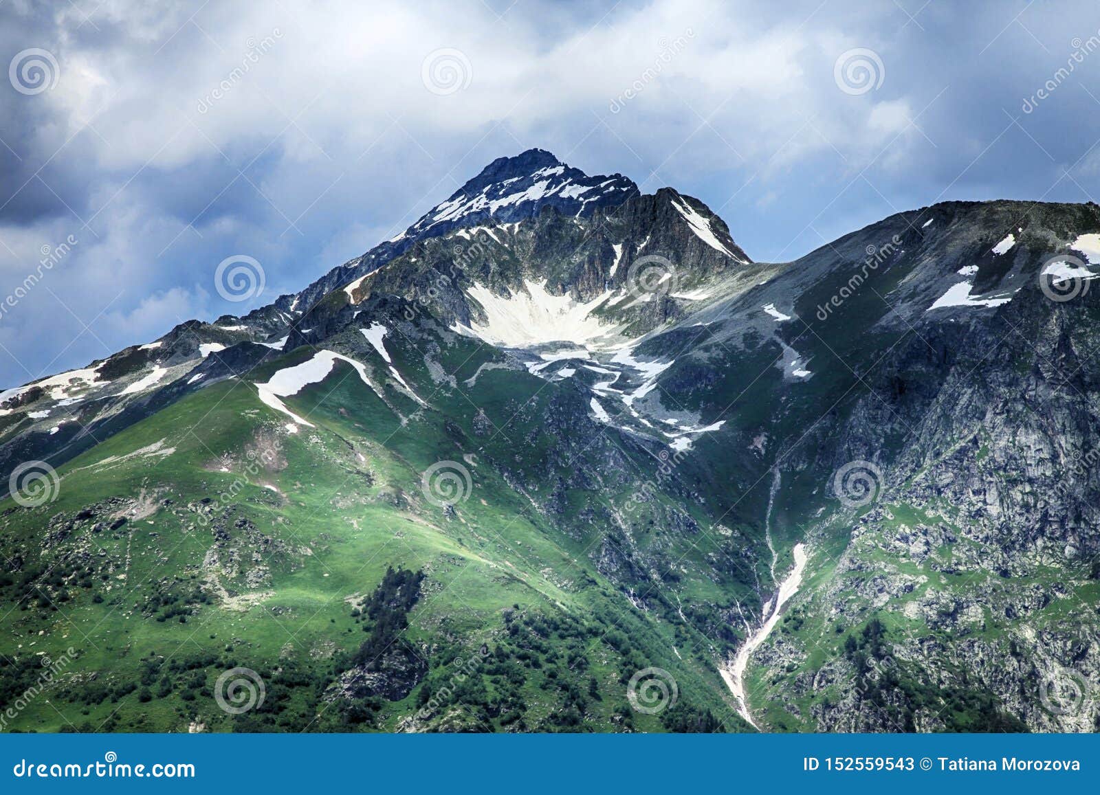 Mountains Scene with Dramatic Blue Sky in National Park of Dombay Stock ...