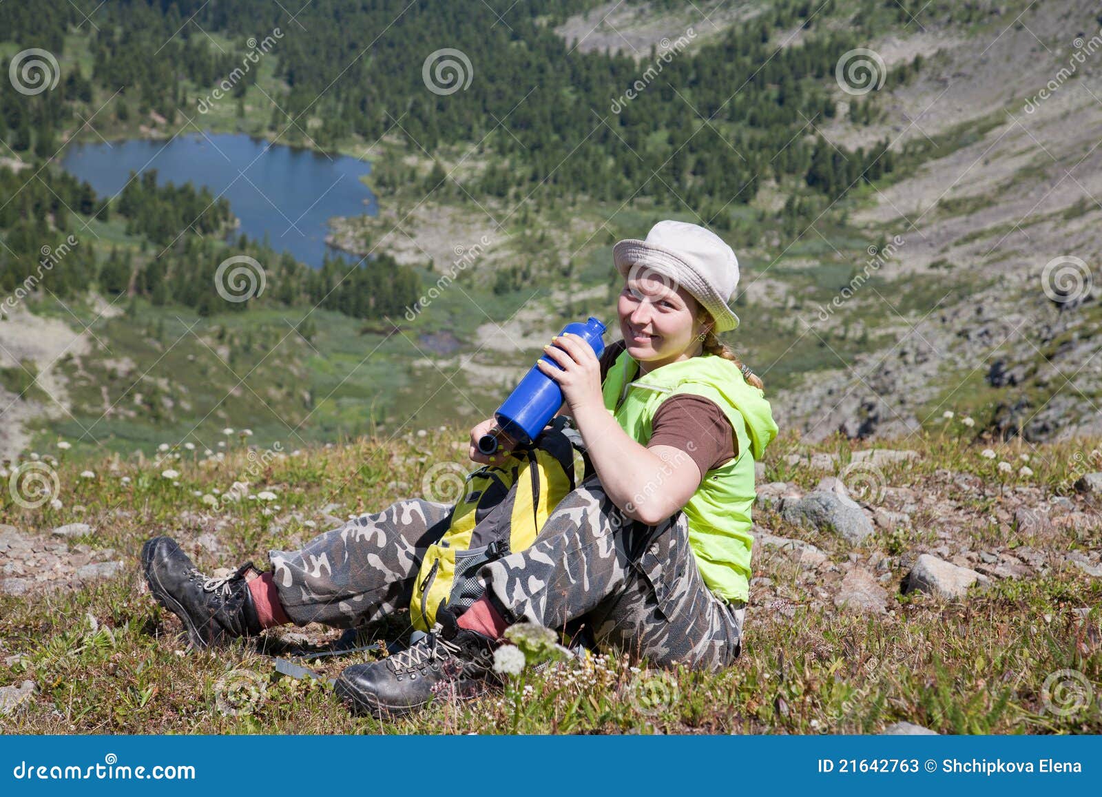 Mountains Tourist Drinking Water Stock Image Image of extreme, backpack 21642763