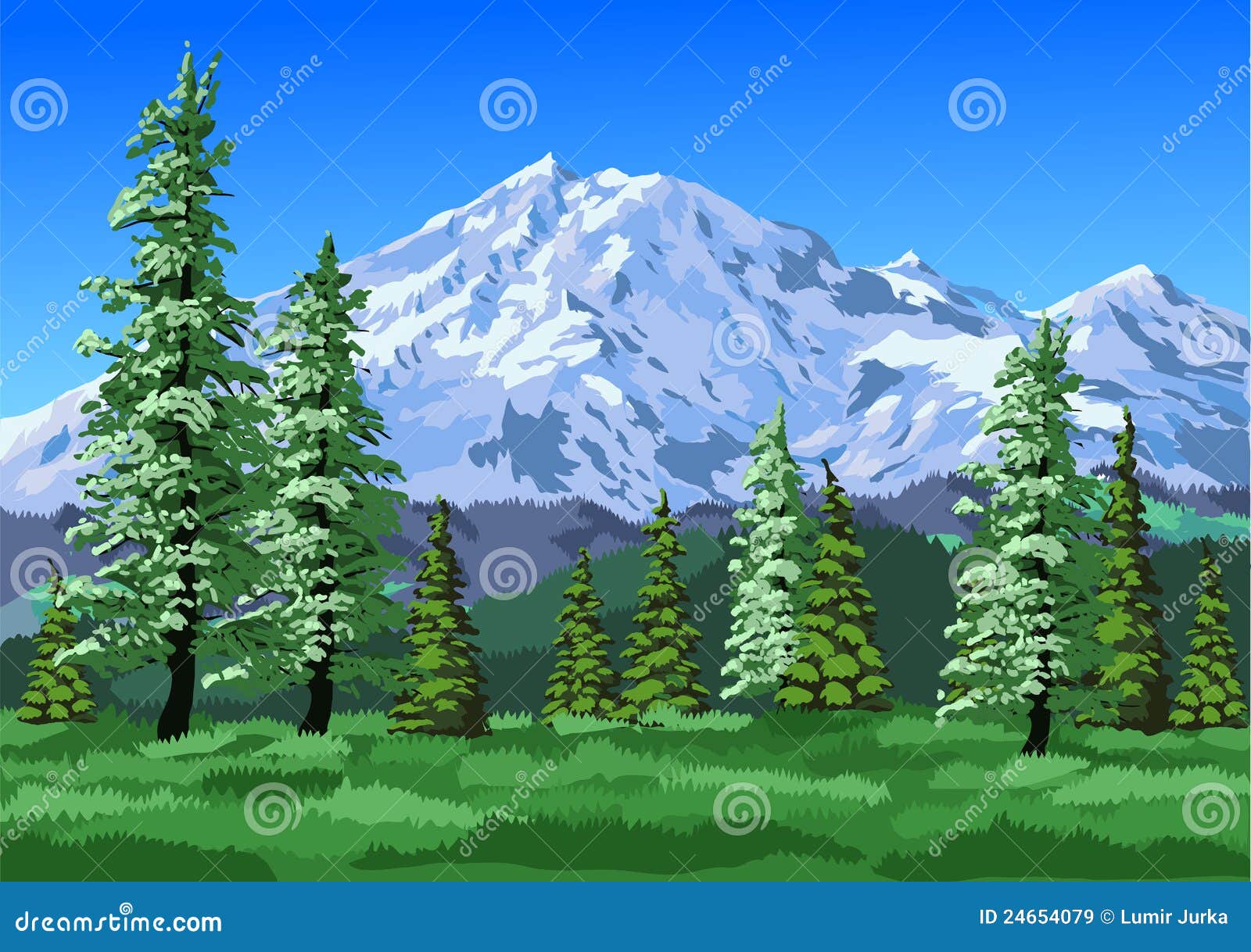 Mountains with trees stock vector. Illustration of branch - 24654079