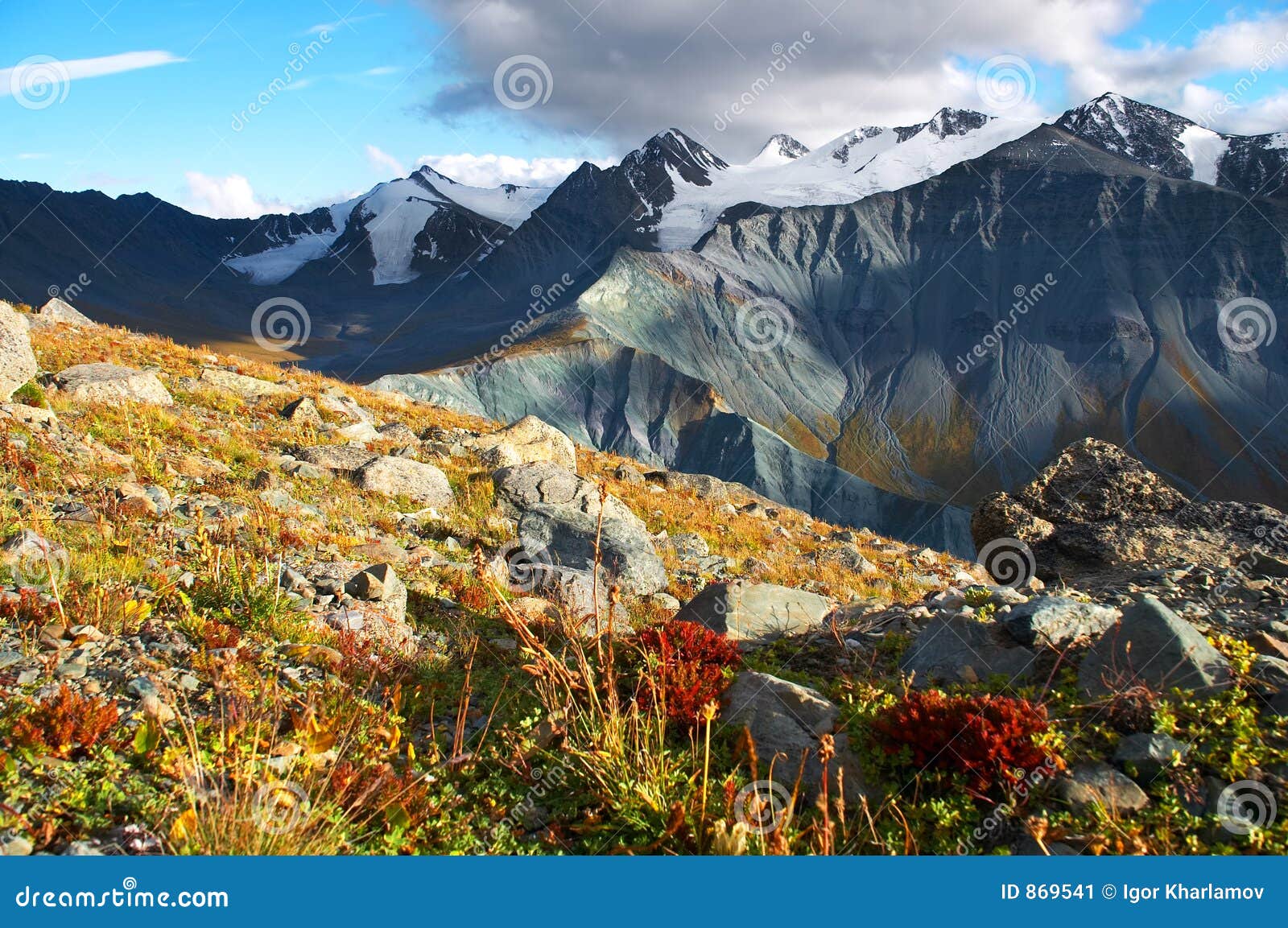 mountainside and blue sky.