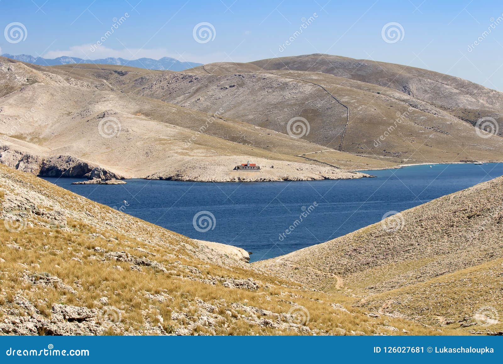 mountians with sea and lighthouse, baska croatia