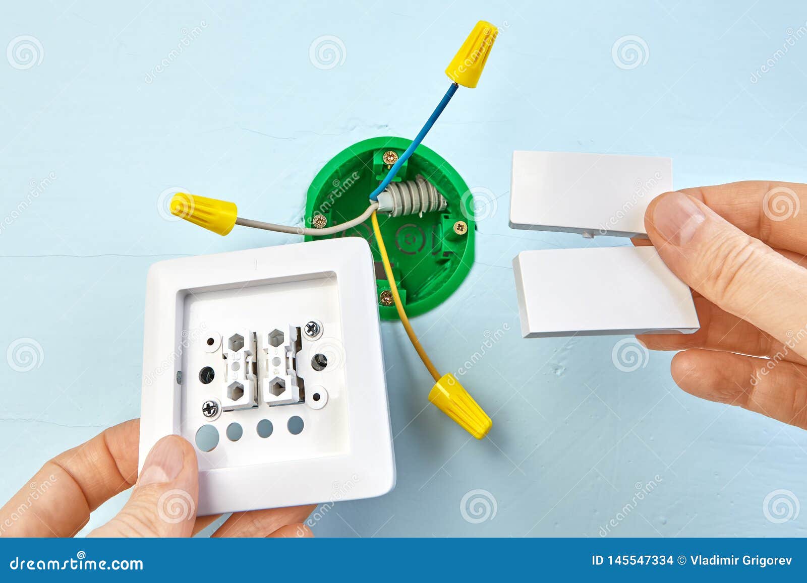 Mounting Of Double Light Switch Stock Photo Image of plastic, electrical 145547334