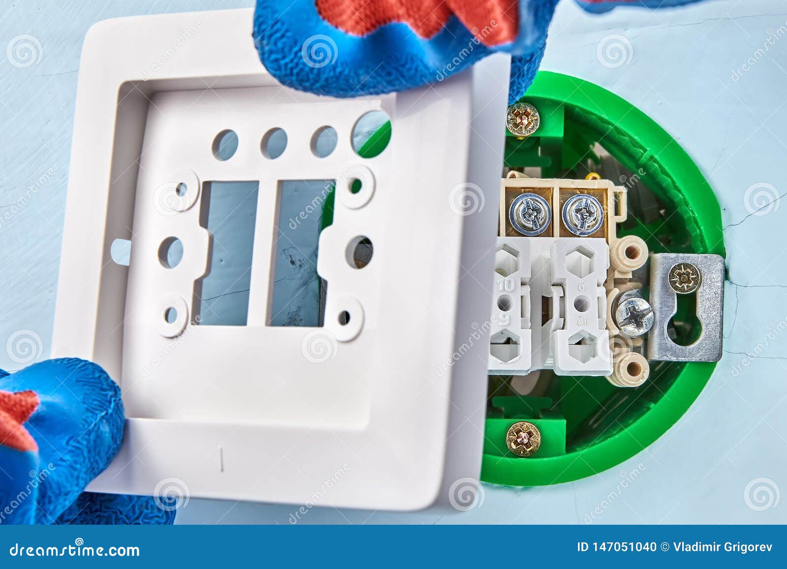 Mounting of Light Switch by Electrician Stock Photo Image of handyman