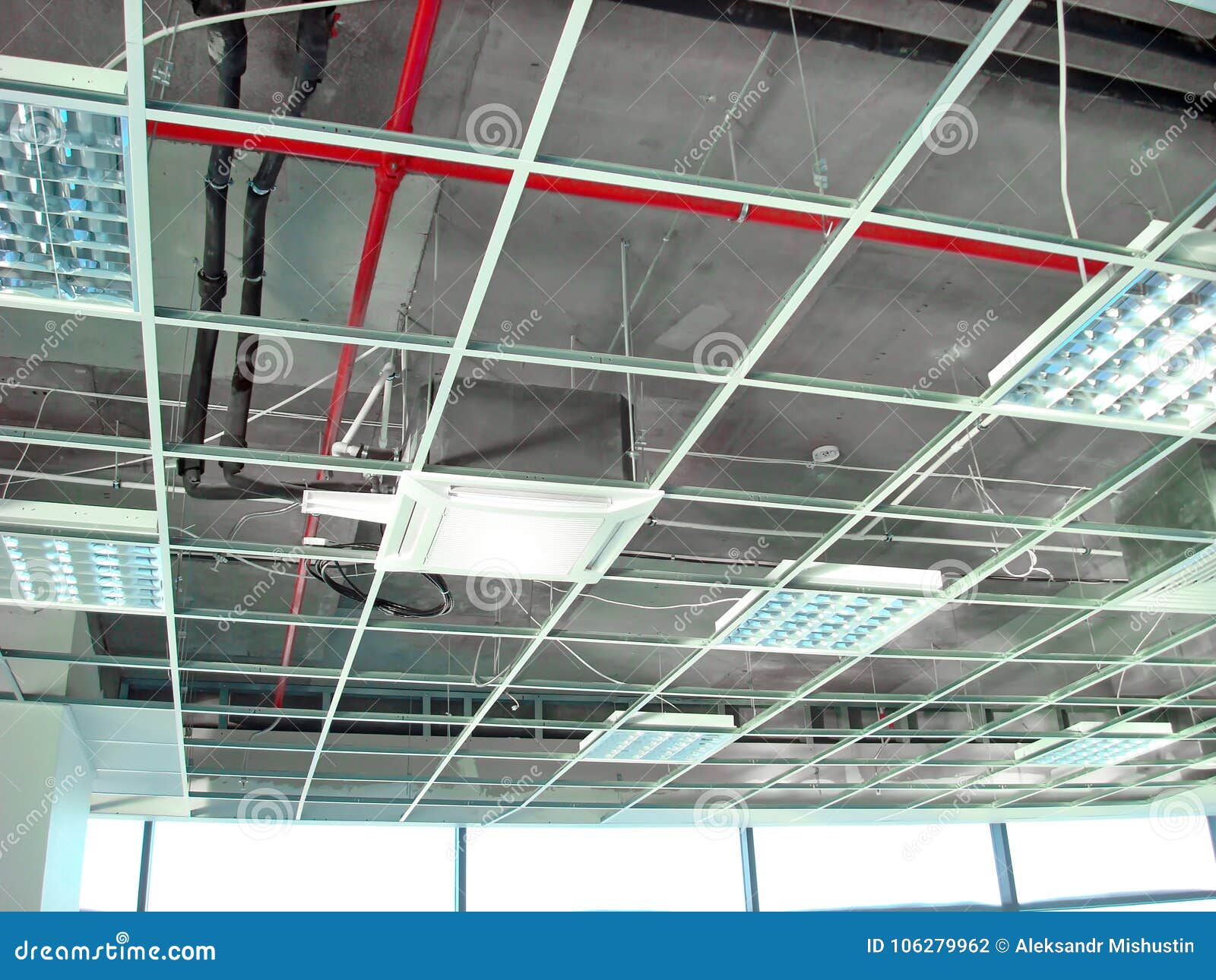 Mounting Suspended Ceiling Frame Stock Photo Image of inside, steel