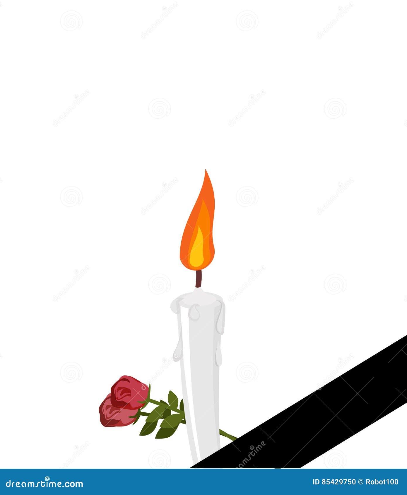 Mourning Frame Black Ribbon. Candles and Flowers Isolated. Stock Vector