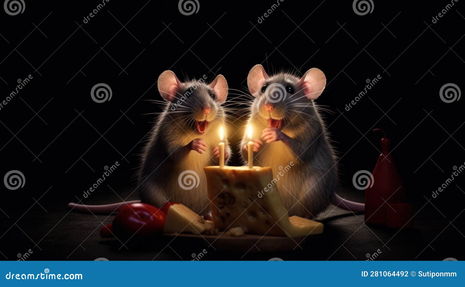 Mouse and Candle Smiling. Generative Ai Stock Illustration