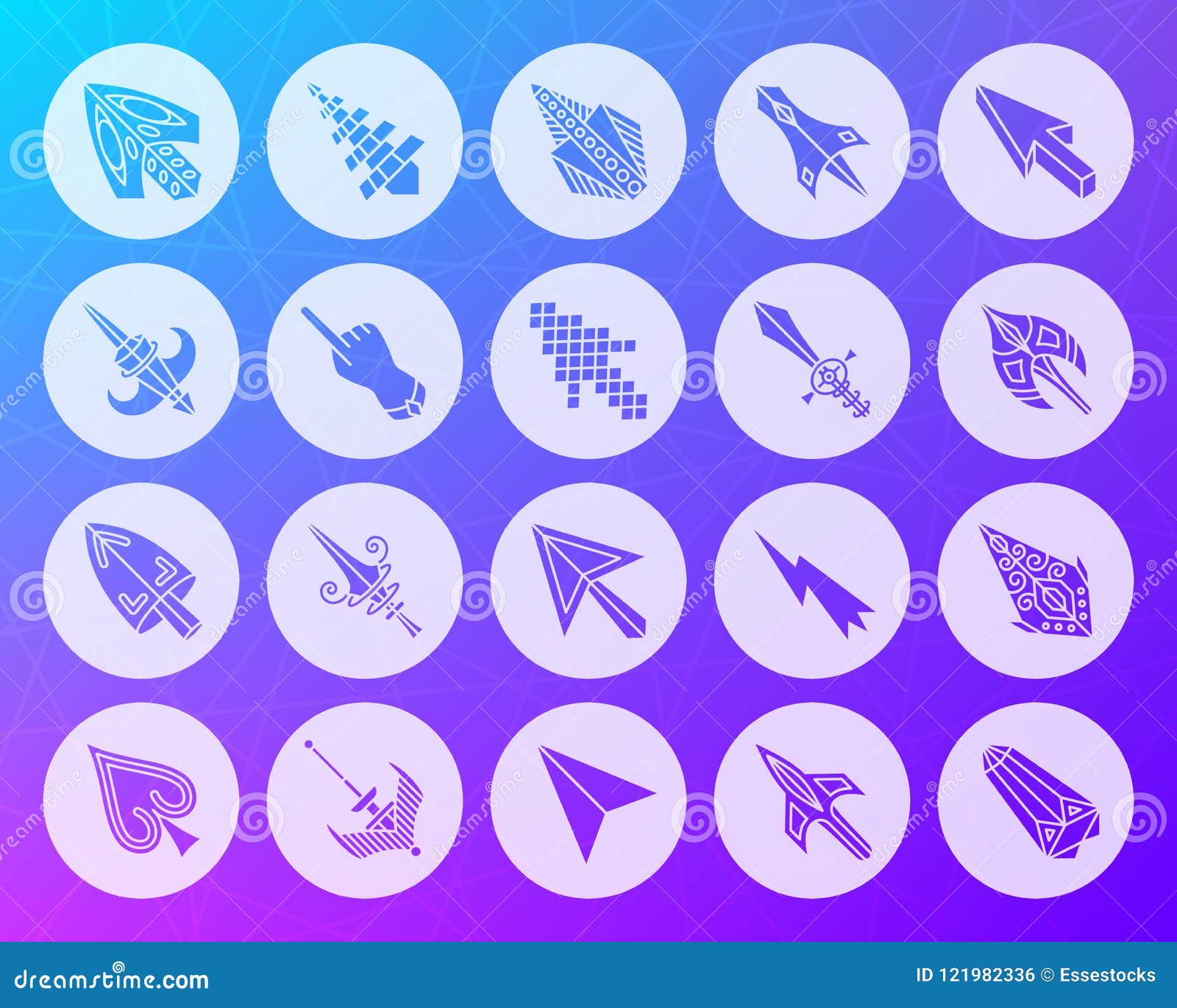Mouse Cursor Shape Carved Flat Icons Vector Set Stock Vector