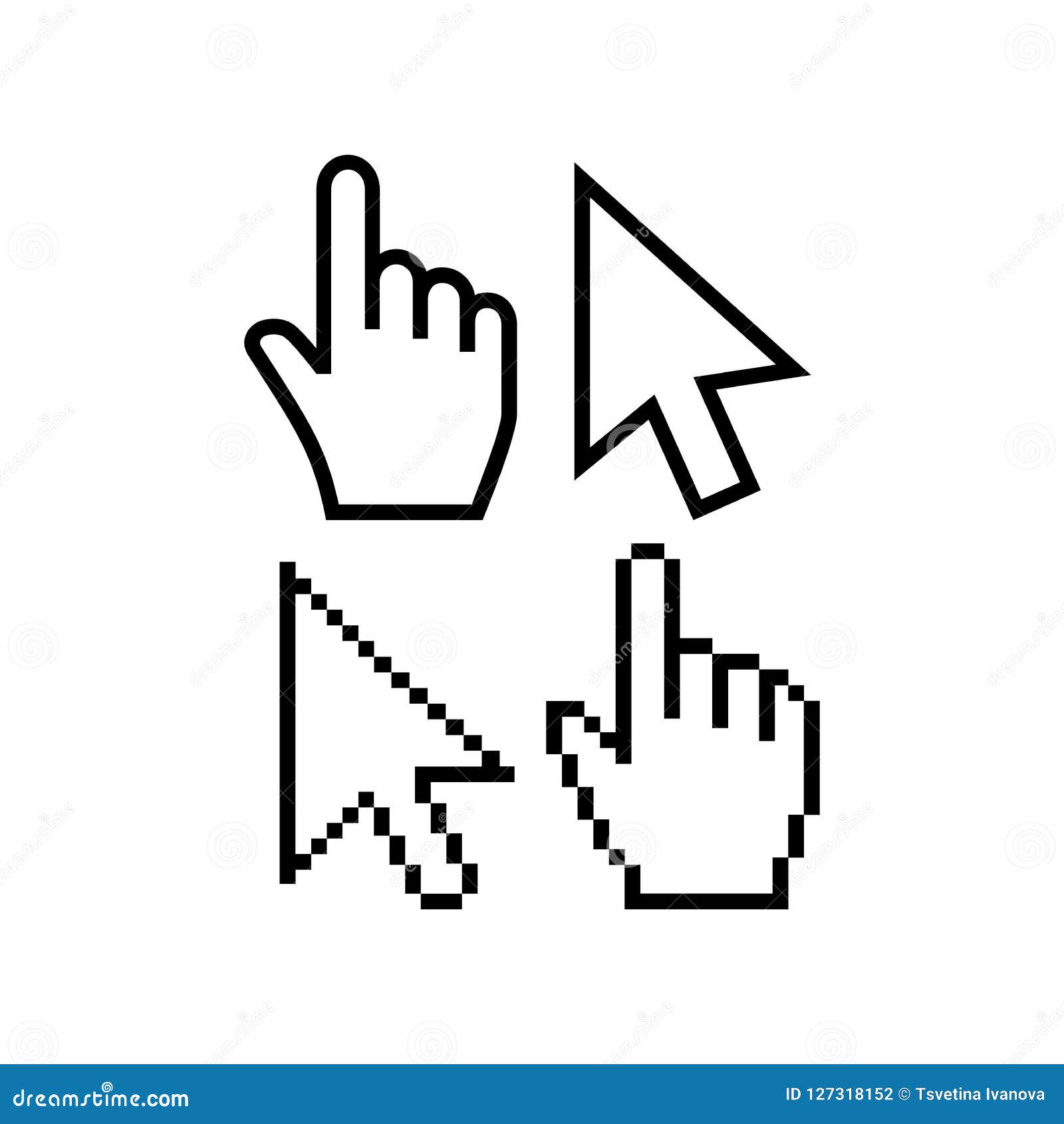 mouse cursor  icons. hand cursor pointer icon, pixel and regular. arrow poiner cursor icon