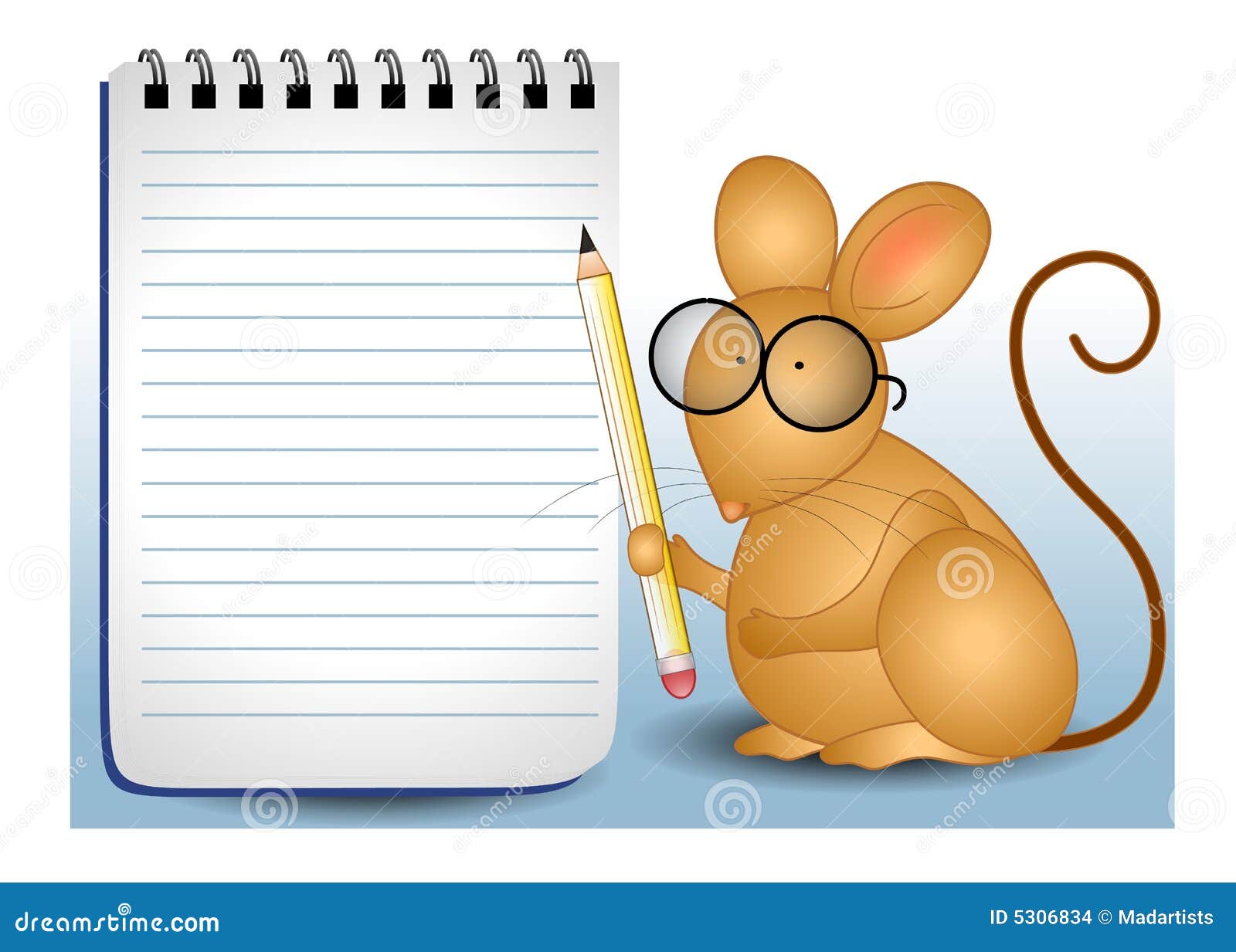 mouse pencil and notebook