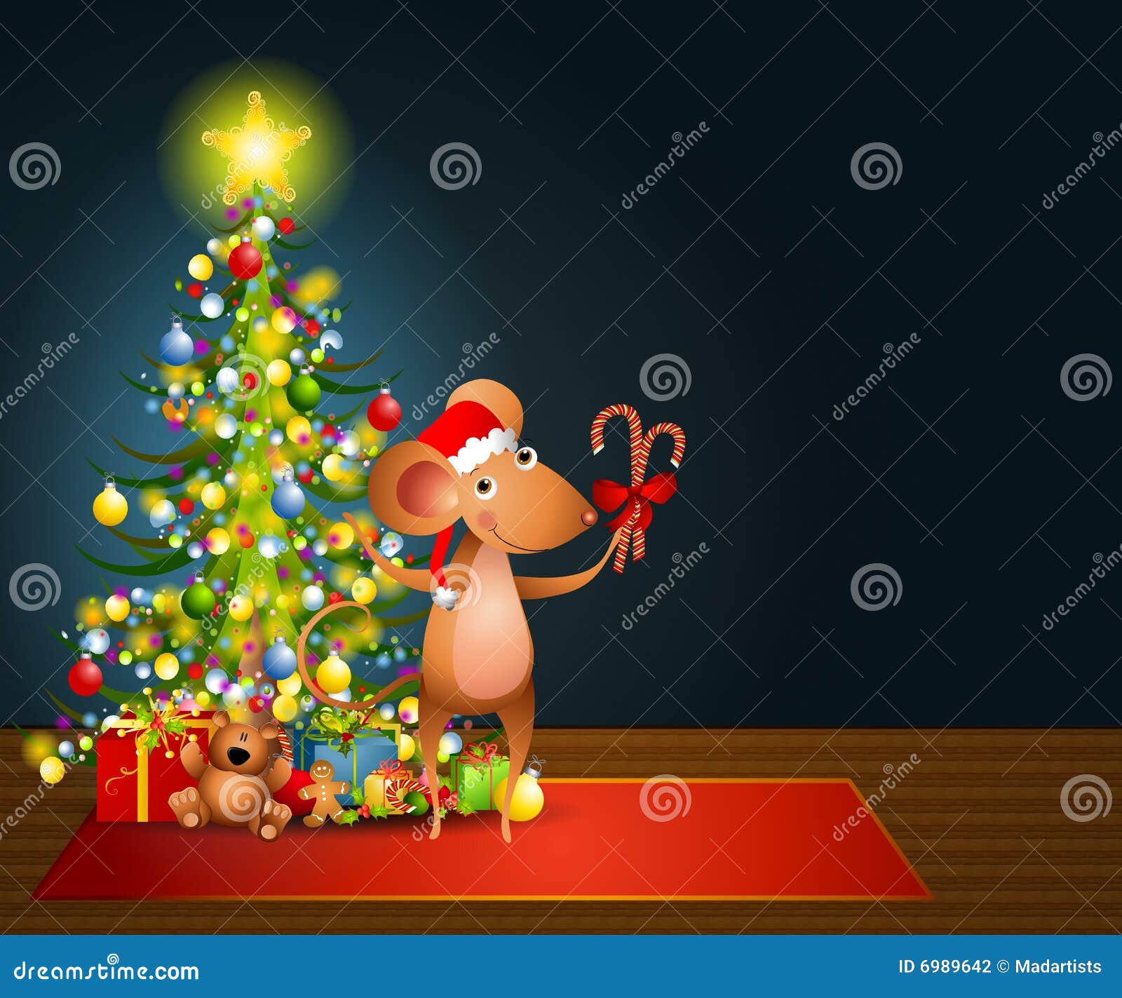 Mouse Santa Christmas Eve stock illustration. Illustration of brown ...