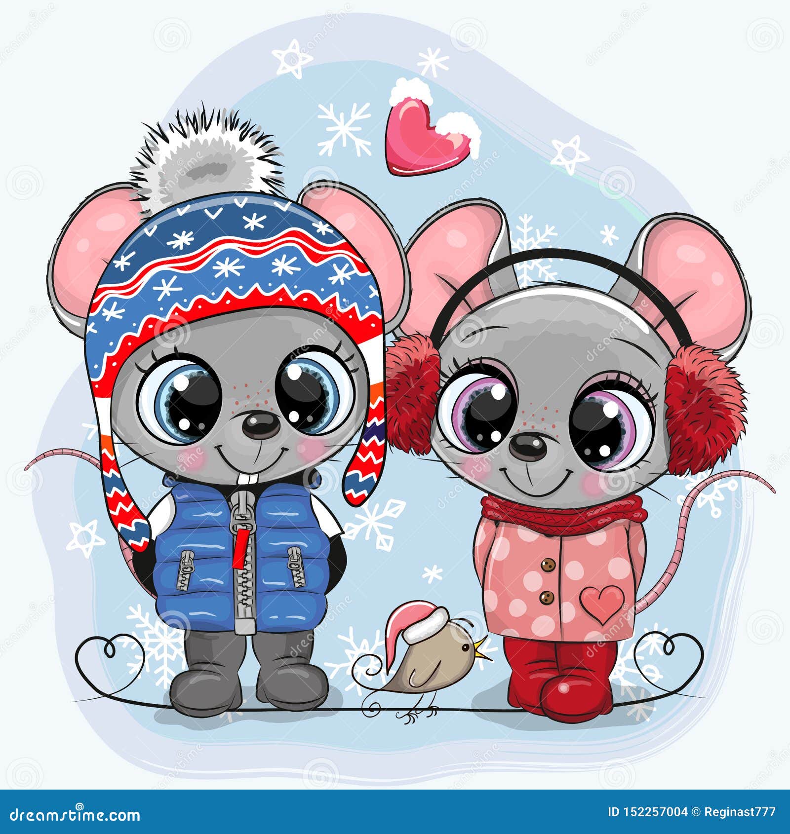 mouses boy and girl in hats and coats