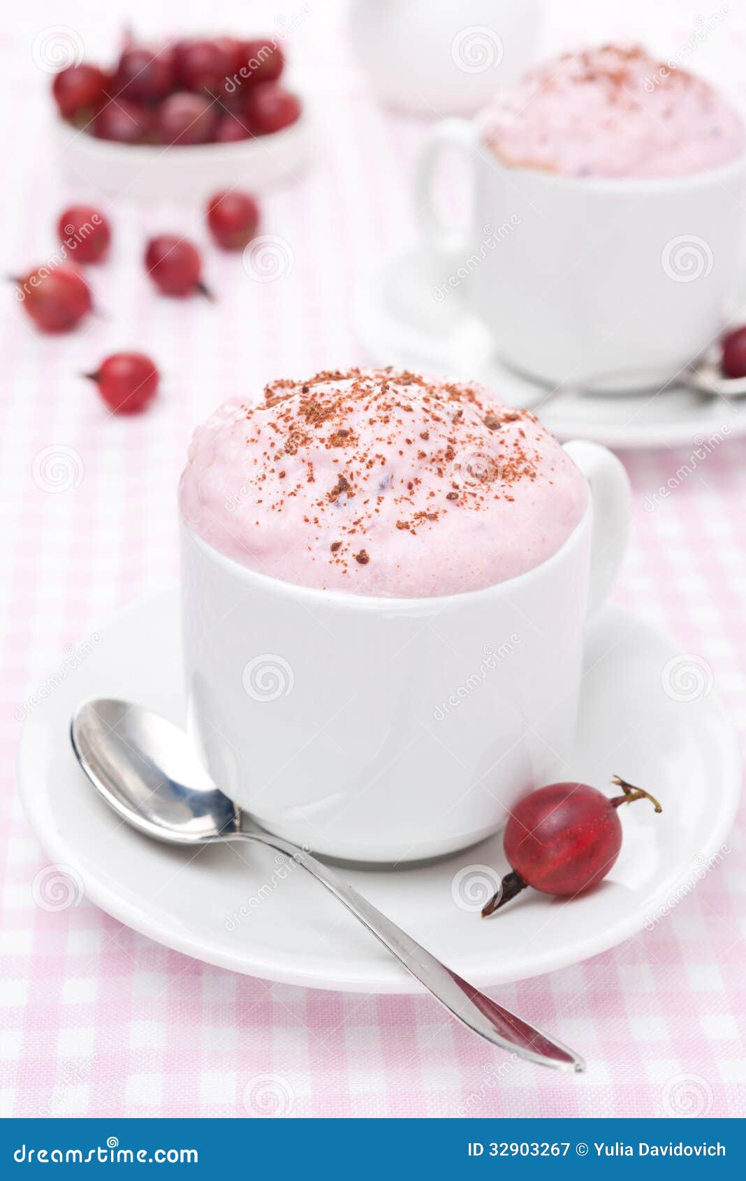 Mousse with Whipped Cream and Gooseberries in Cups Stock Image Image