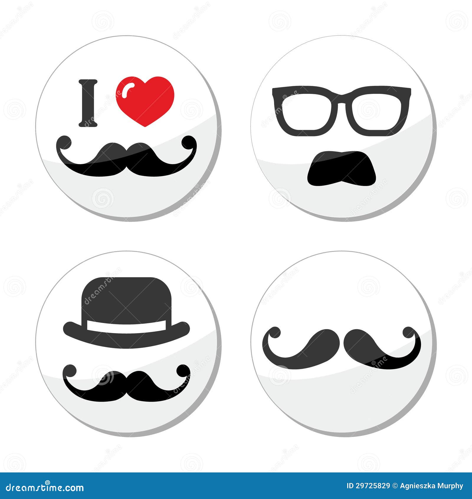 I Love Mustache / Moustache Icons Set Stock Vector Illustration of