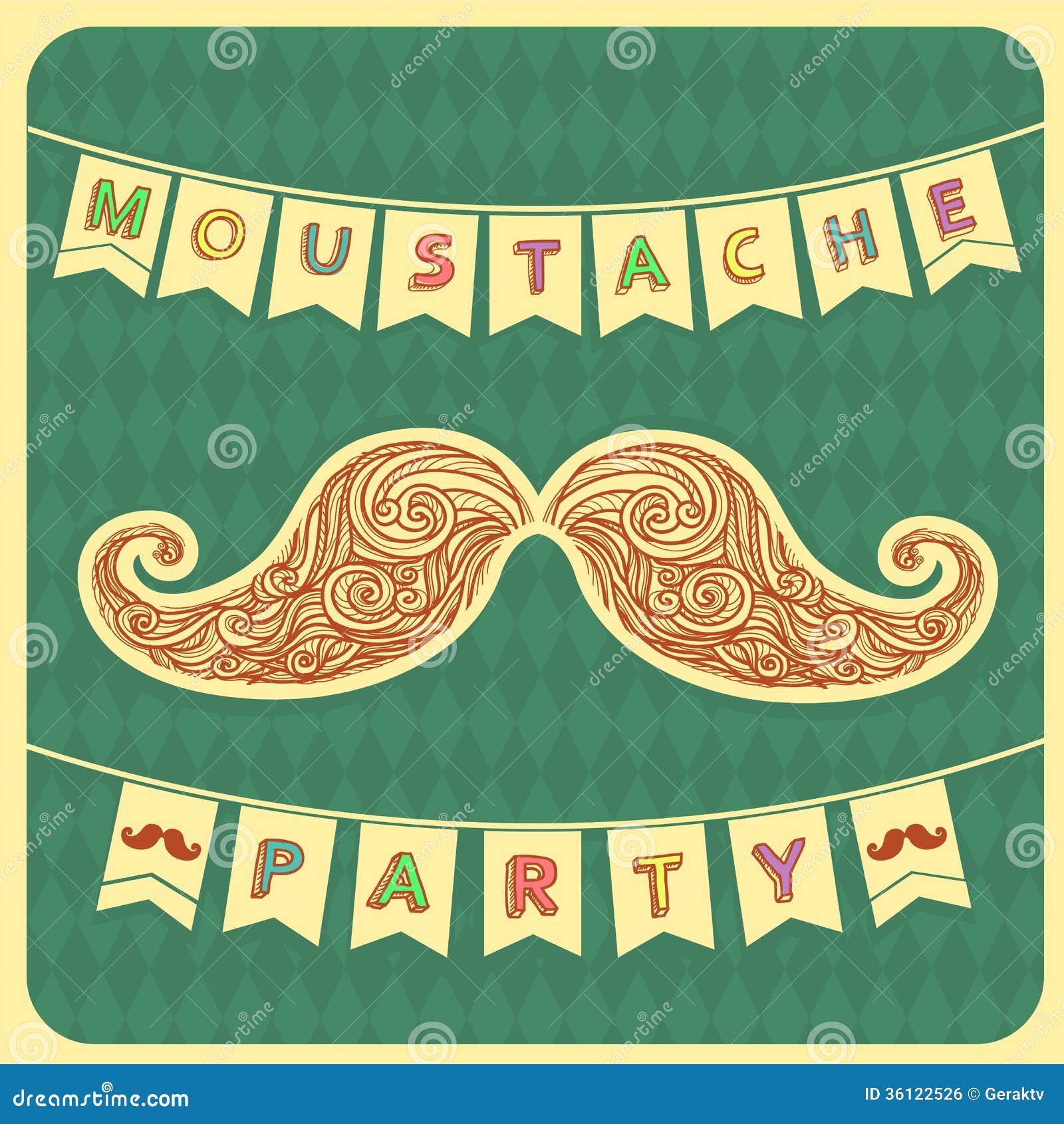 Moustache Party Background With Text.Vector Stock Vector Illustration