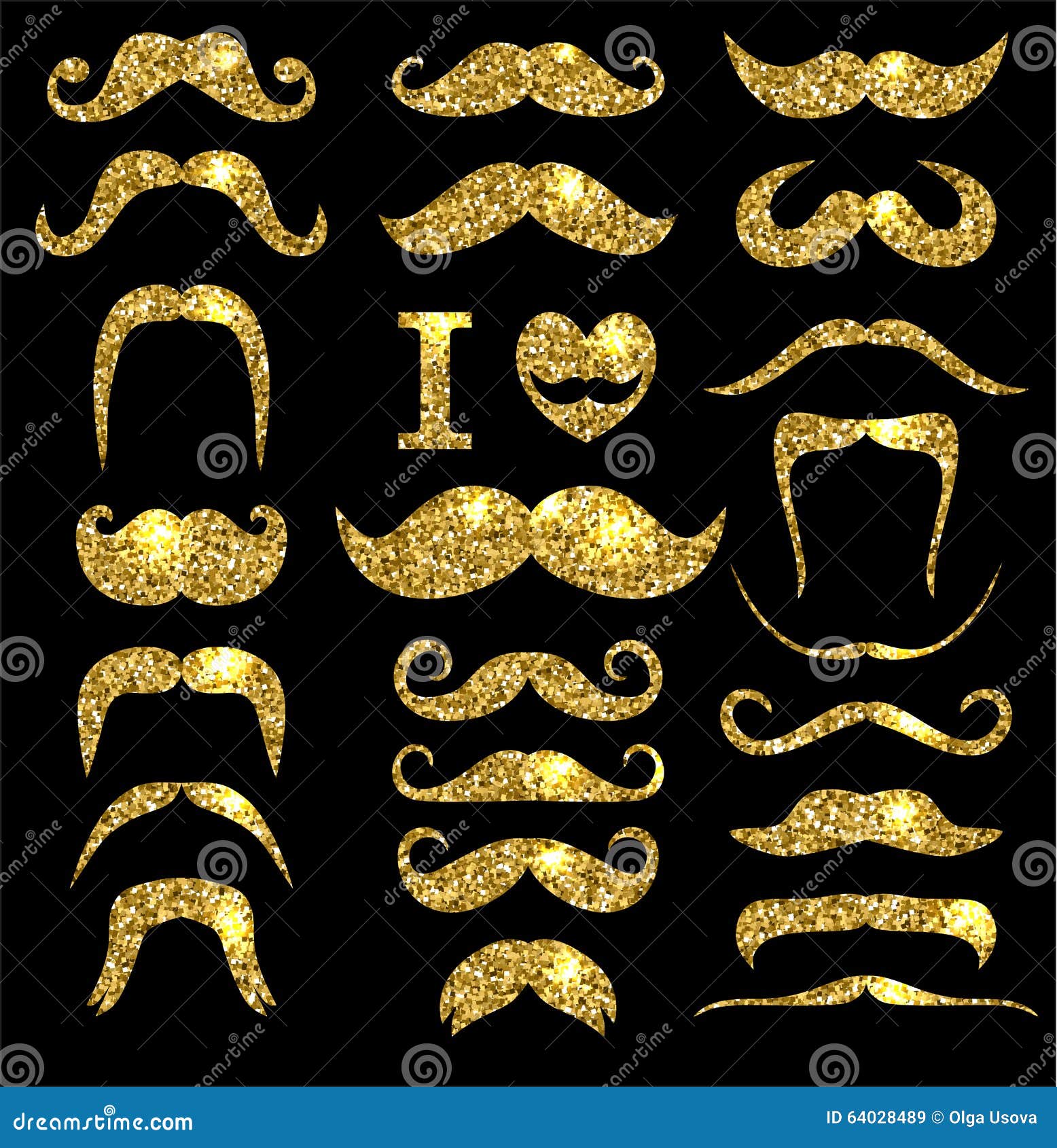 Moustaches Gold Glitter Set. Stock Vector Illustration of mustache