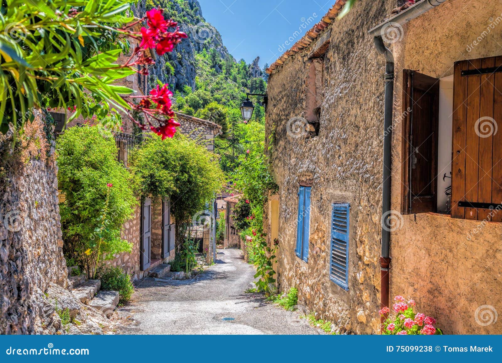 moustiers sainte marie village with street in provence, france