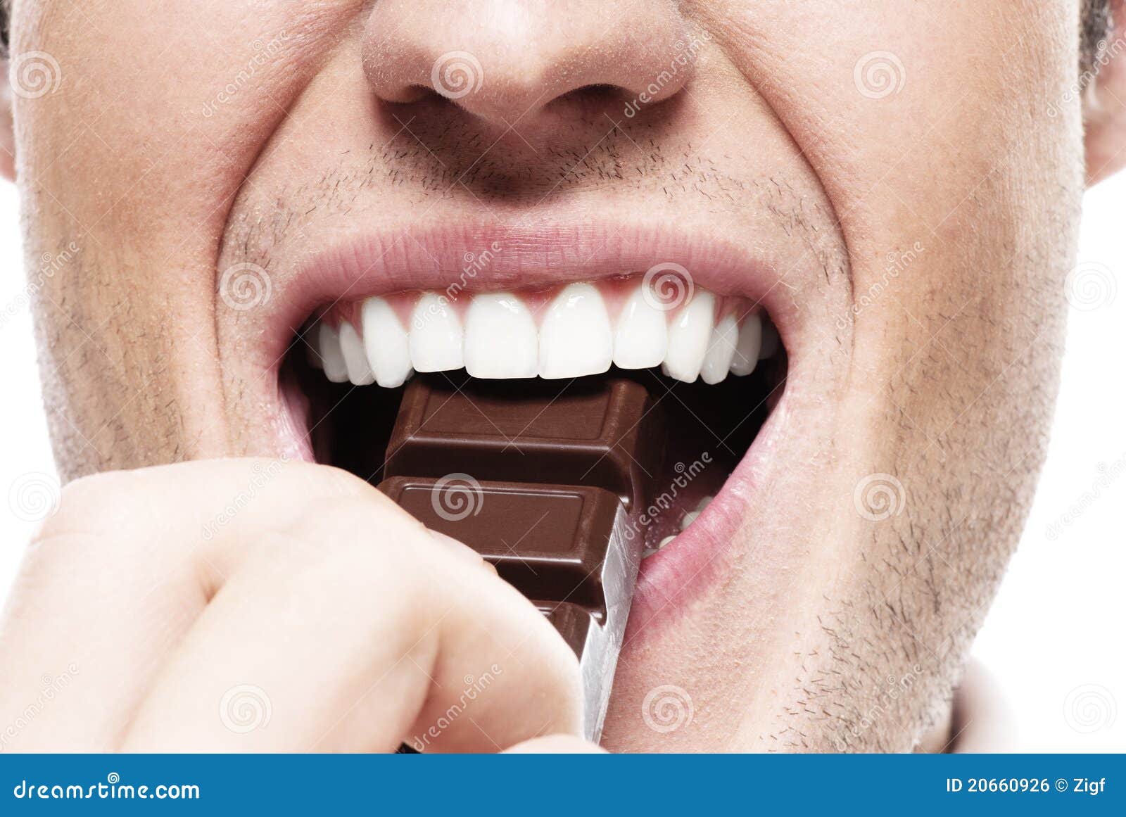 Mouth of Man Eating Chocolate Stock Photo Image of delight, nutrition