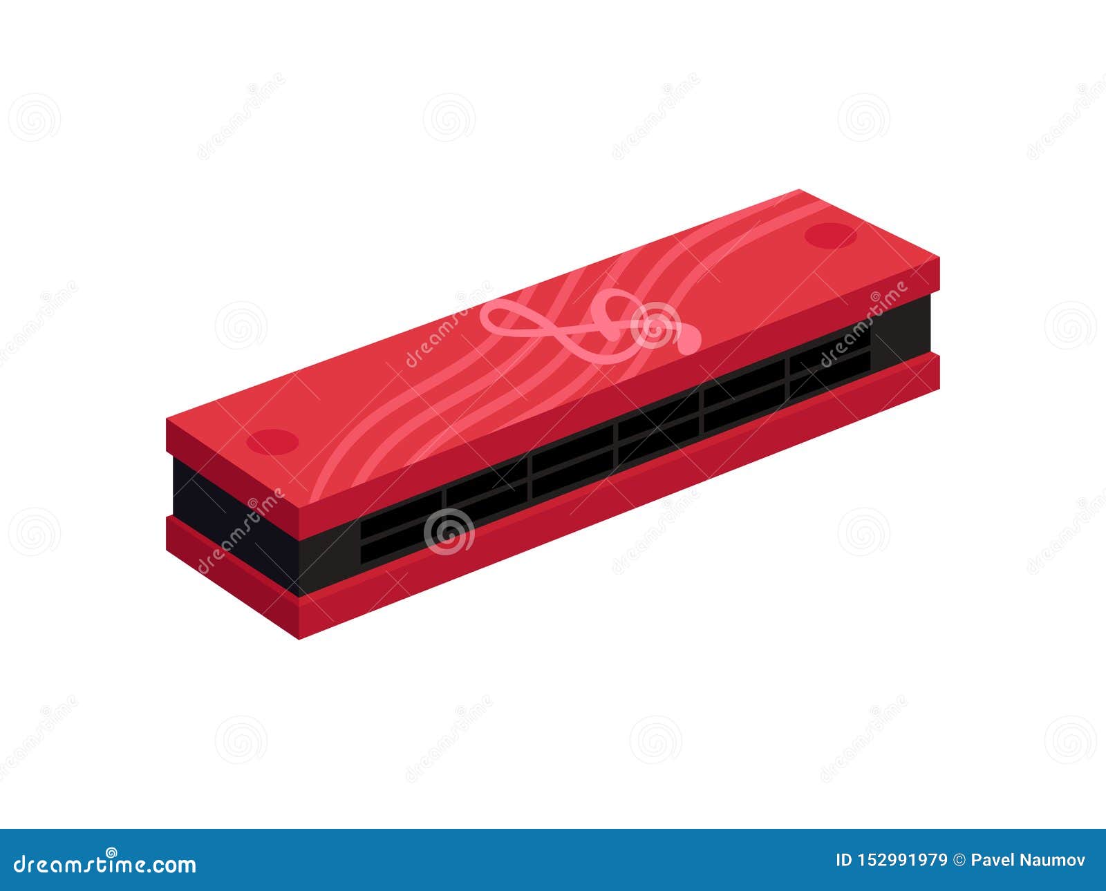 Mouth Organ in a Red Case. Wind Instrument. Vector Illustration on
