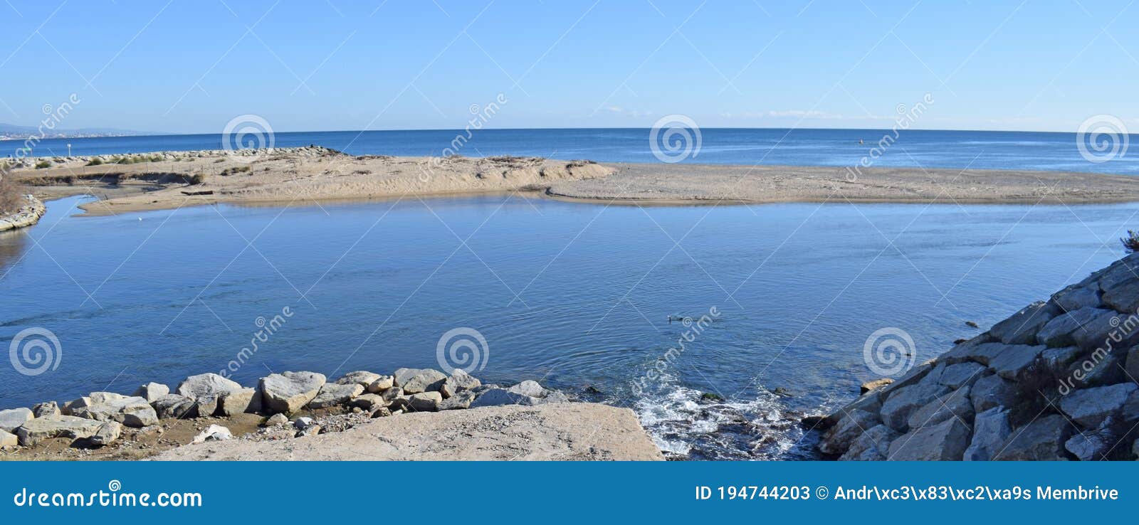 mouth to the sea of the rio besos in barcelona