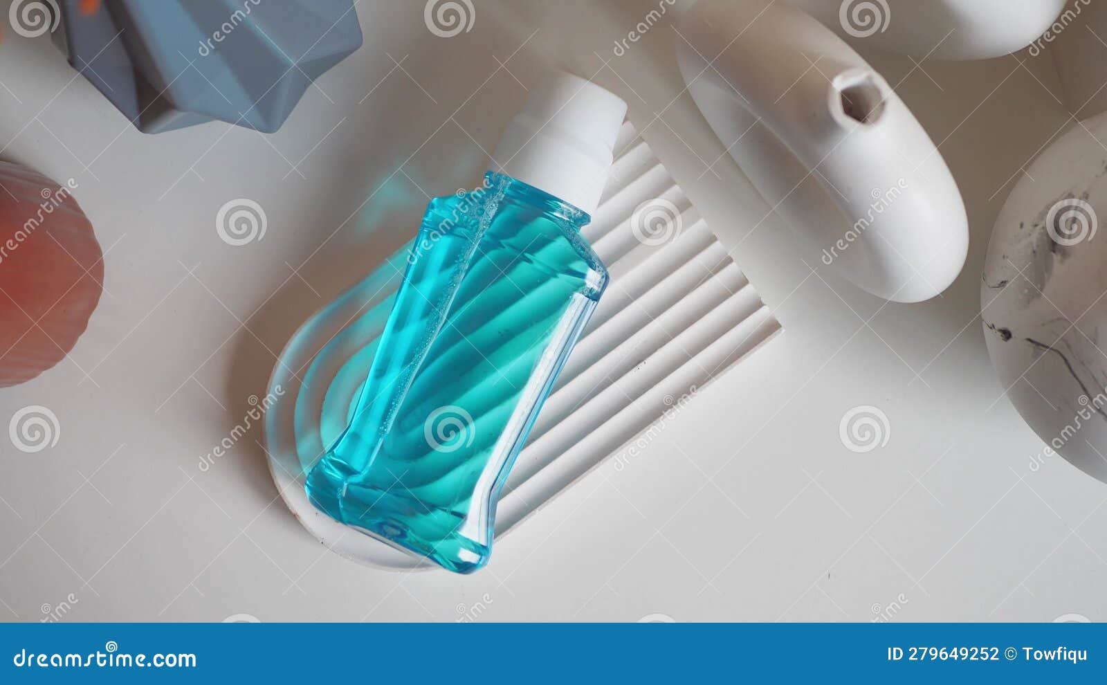 Mouthwash Liquid in a Container on Table Stock Footage Video of