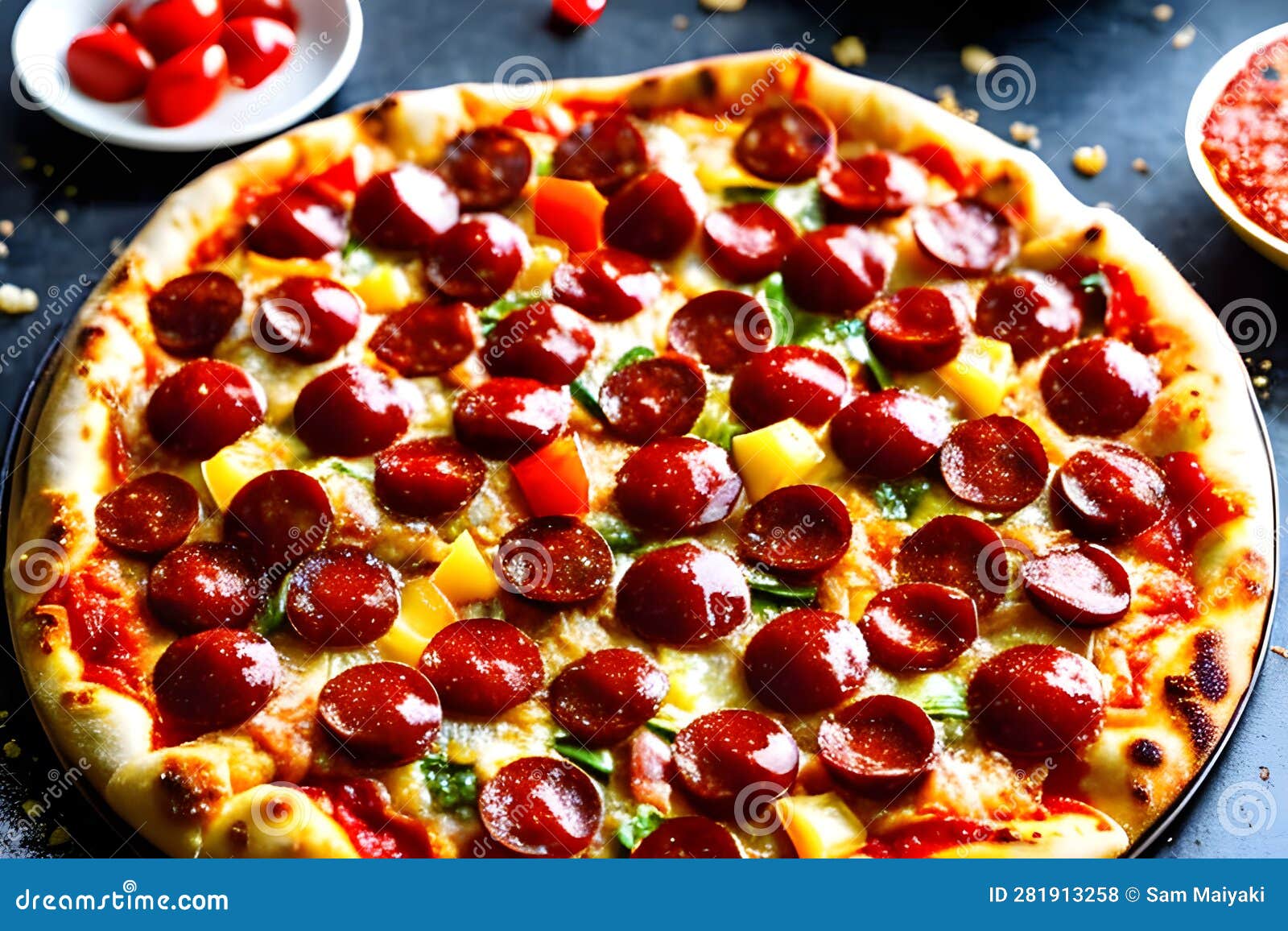 Mixed Pizza with Meat Chicken and Pepperoni Generated by Ai Stock