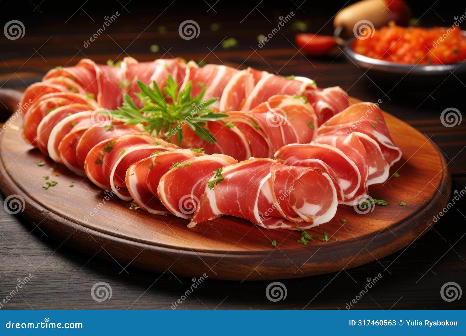 mouthwatering rolled sliced jamon. generate ai