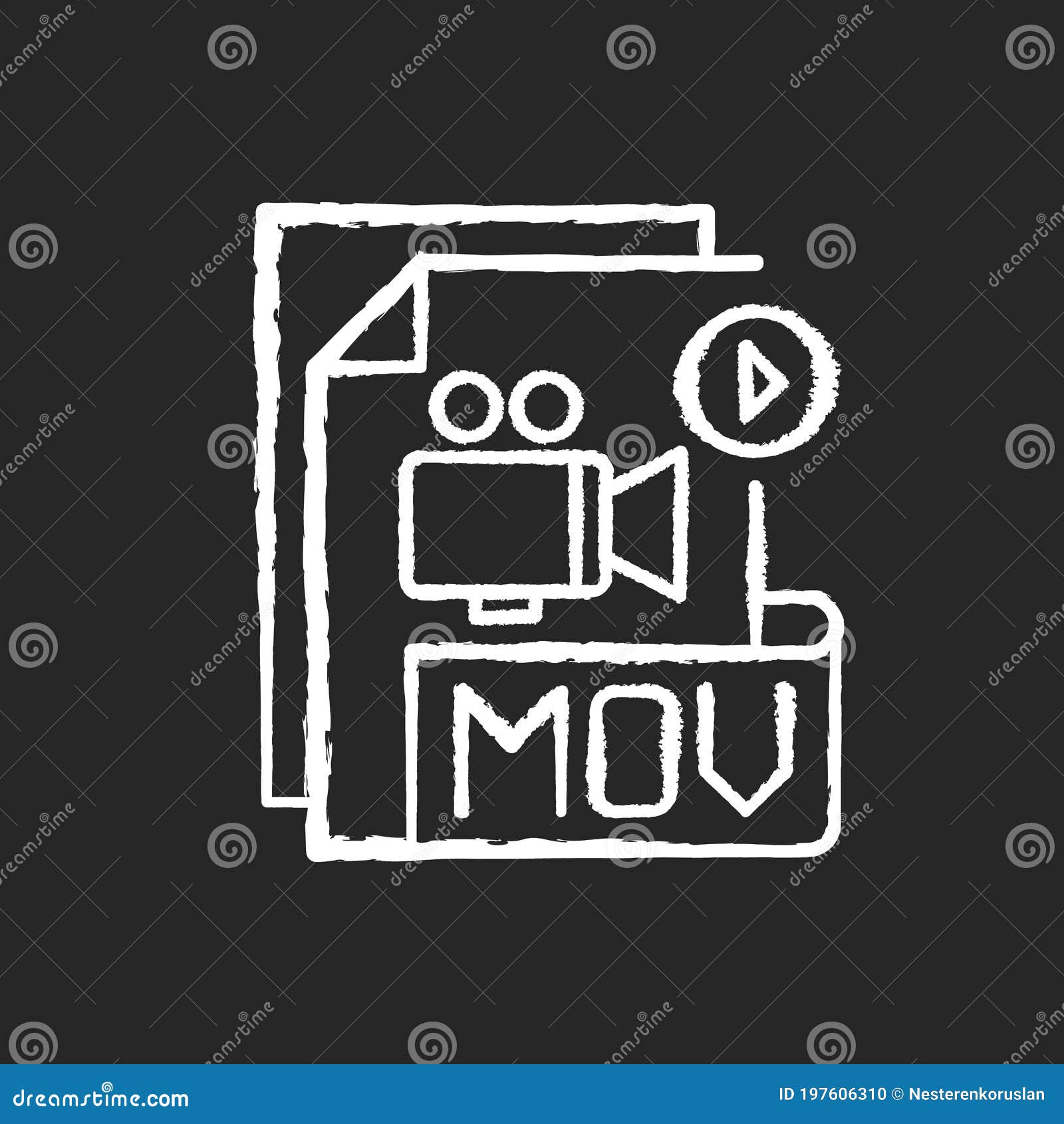 mov file chalk white icon on black background