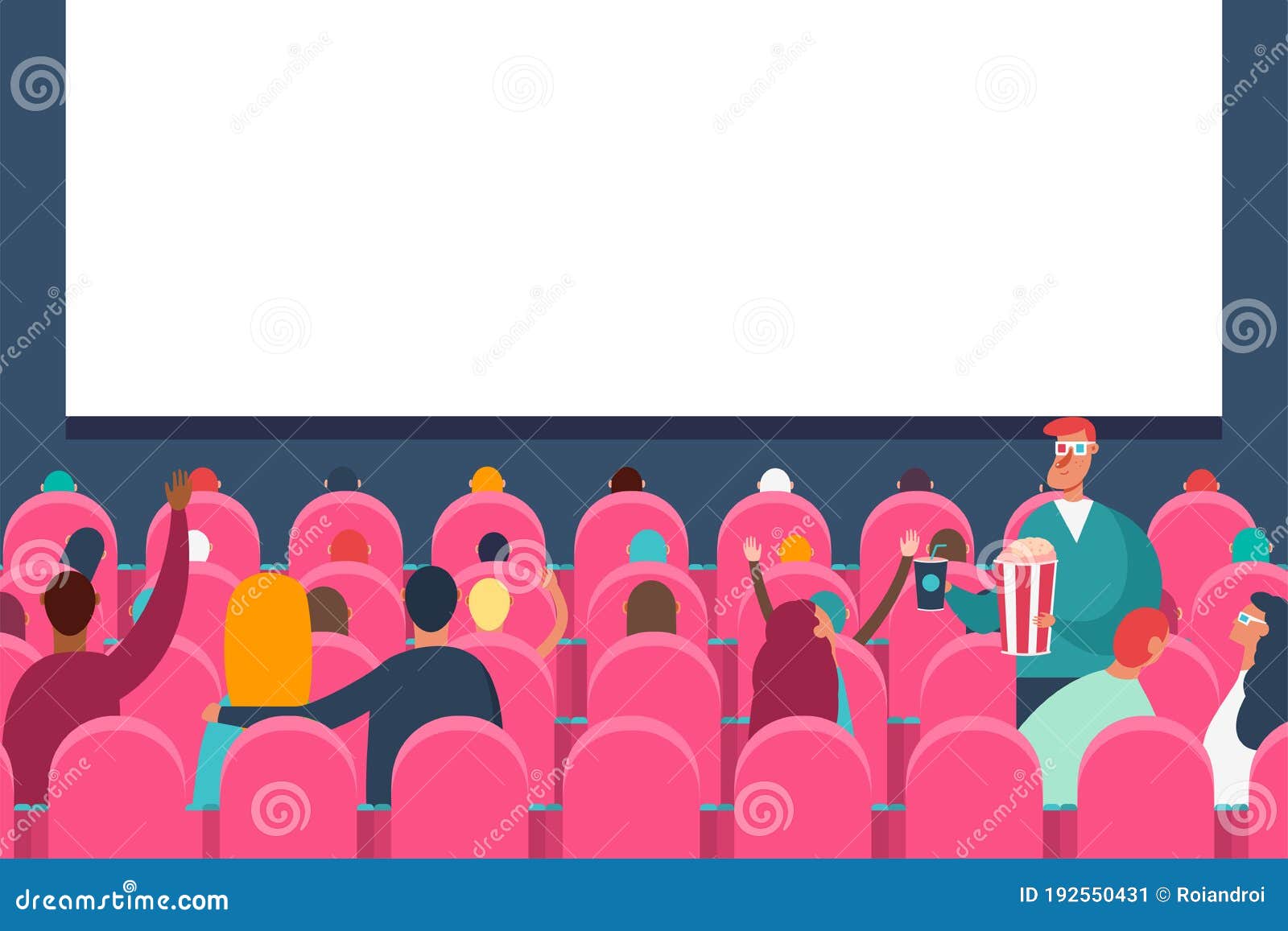 Couple Watching A Movie In The Cinema. People Sitting In .Vector