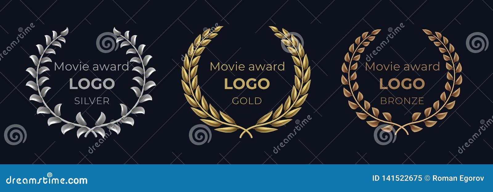 movie award logo. laurel golden emblems, winner reward foliage banner, show prize luxury concept.  golden wreath