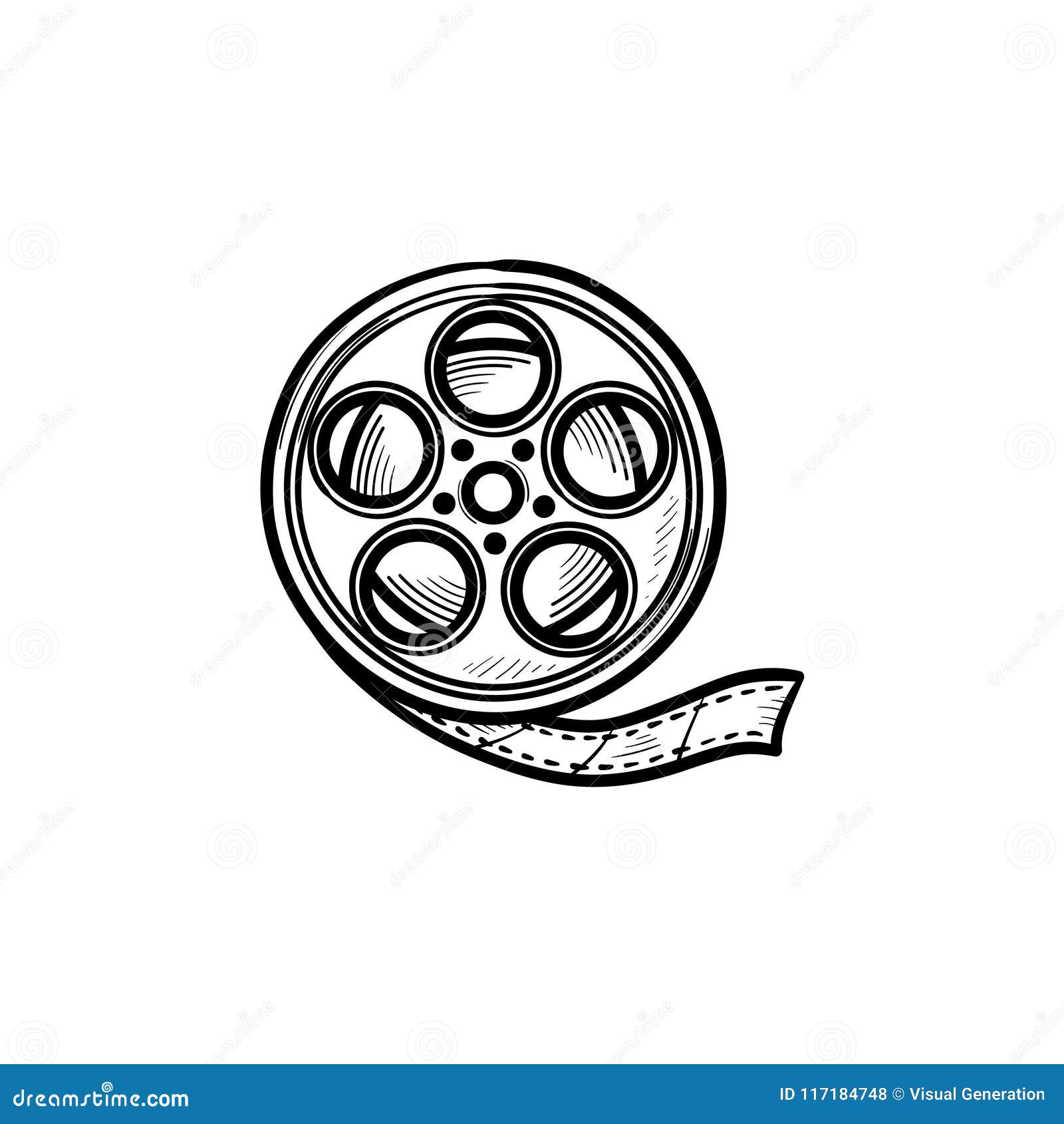 Movie Camera Reel Hand Drawn Outline Doodle Icon. Stock Vector