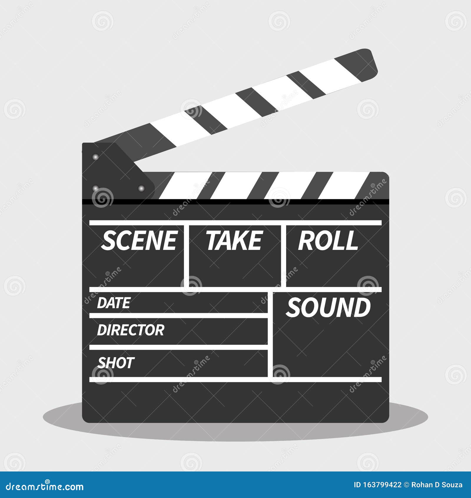 Movie Clapper, Lights, Camera, Action. Stock Illustration