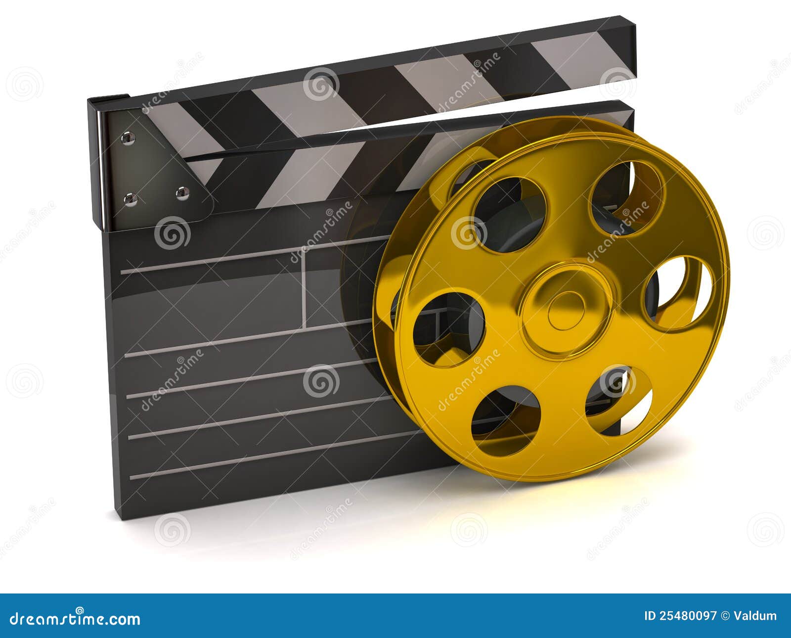movie clapper board and golden film reel