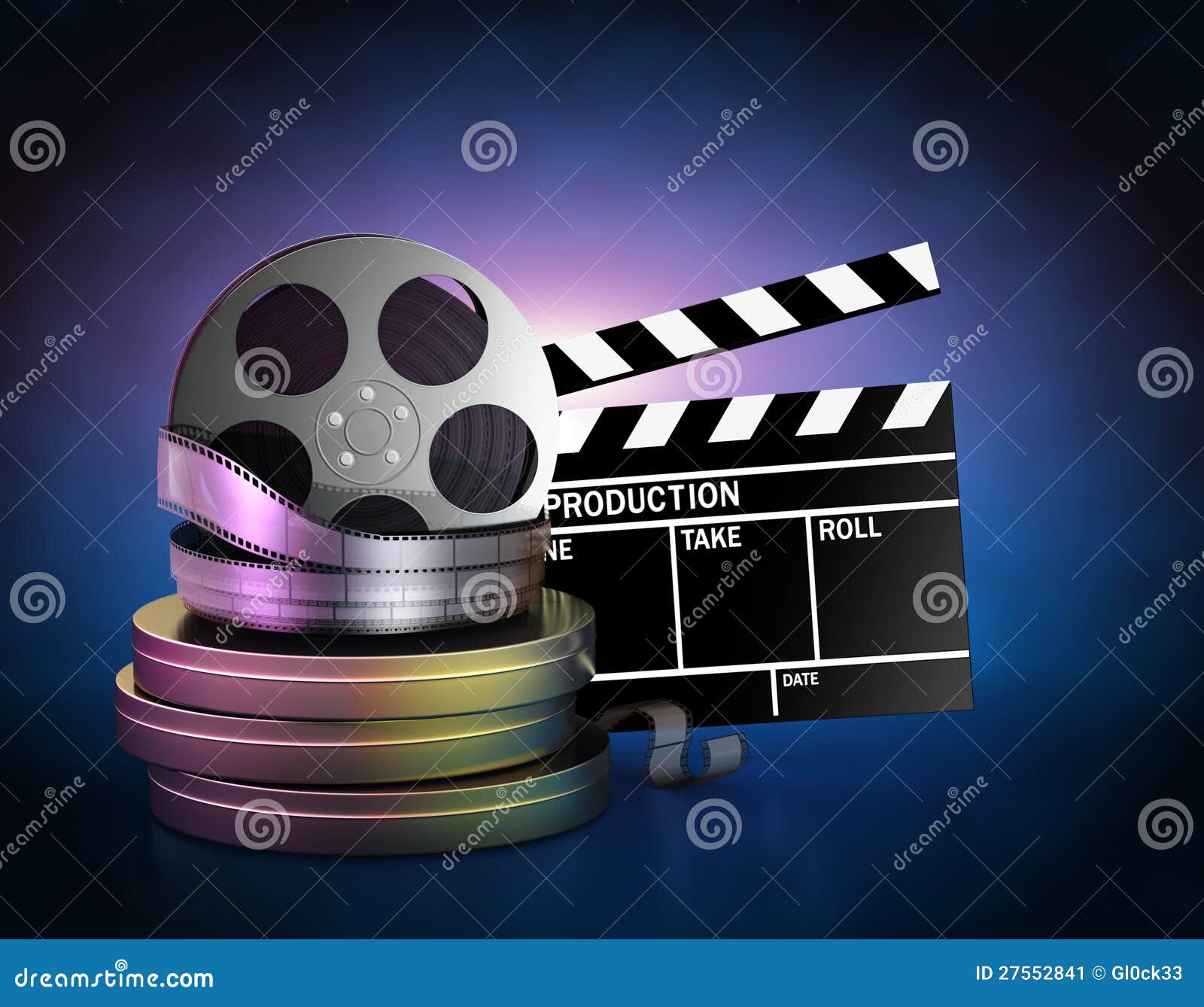 Movie Film Reels and Cinema Clapper Stock Illustration