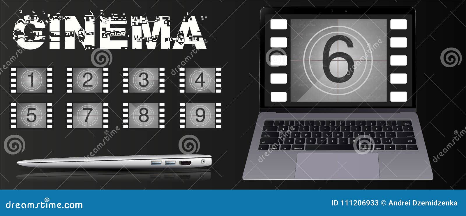the movie on the laptop movie countdown numbers vector set the countdown numbers