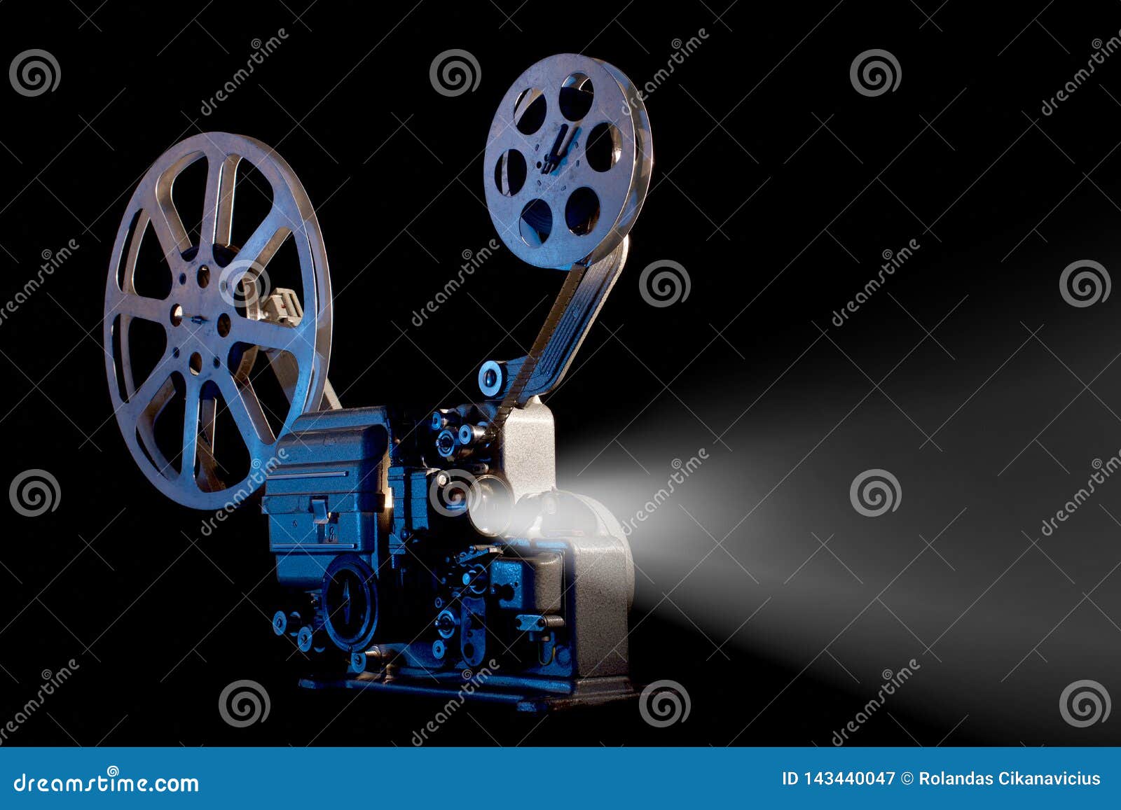 Movie Projector with Film Reels on Black Background Stock Image - Image of  clip, projecting: 143440047