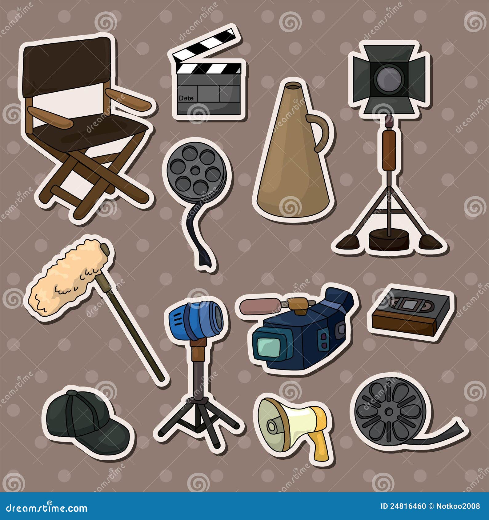 Movie Stickers. Vintage Cinema, Entertainment And Recreation With