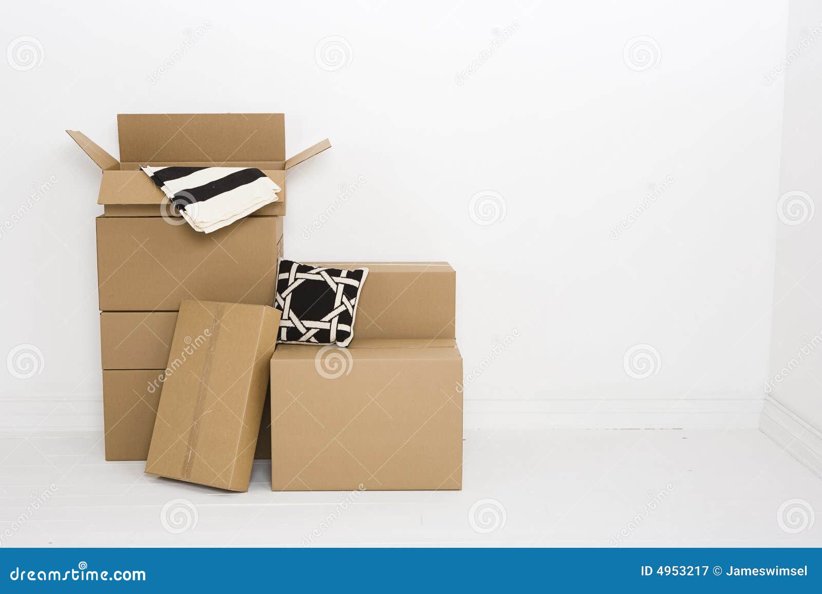 Moving Boxes with Blanket and Pillow Stock Image Image of brown