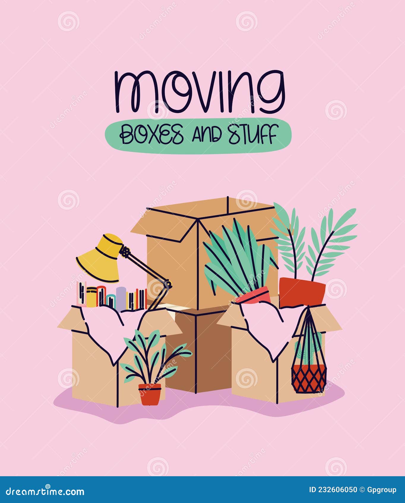 Moving boxes card stock vector. Illustration of blanket 232606050