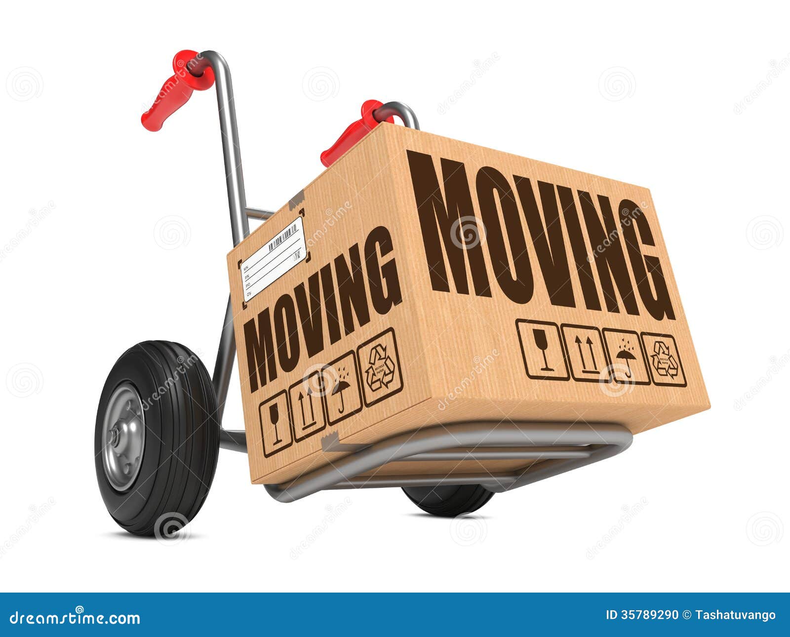 moving - cardboard box on hand truck.