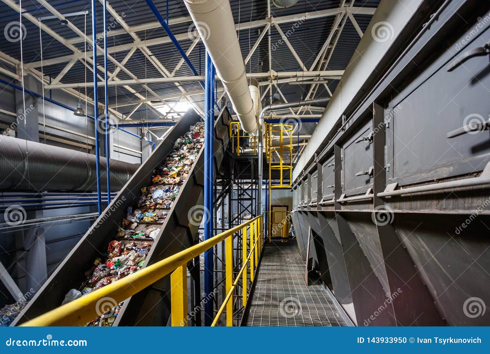 moving conveyor transporter on modern waste recycling processing plant. separate and sorting garbage collection. recycling and
