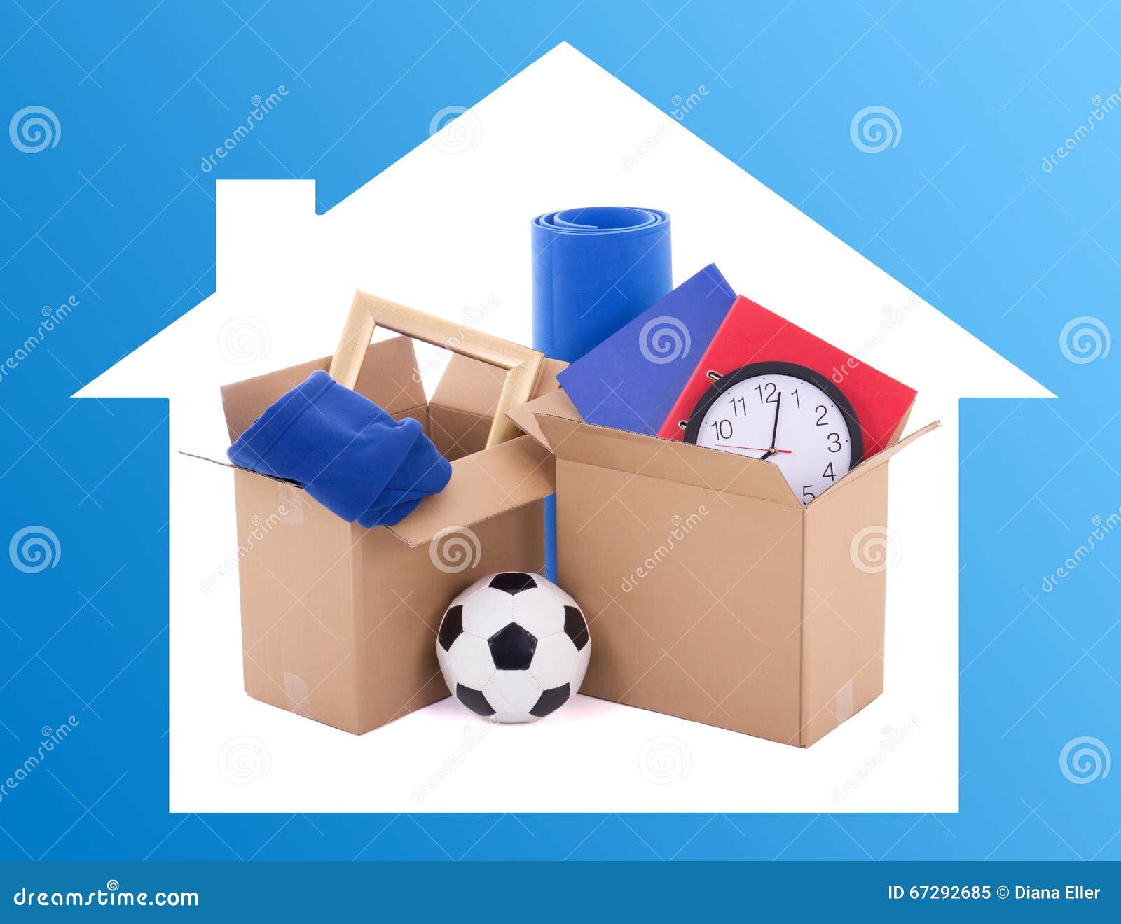 Moving Day Concept Cardboard Boxes with Stuff Stock Image Image of