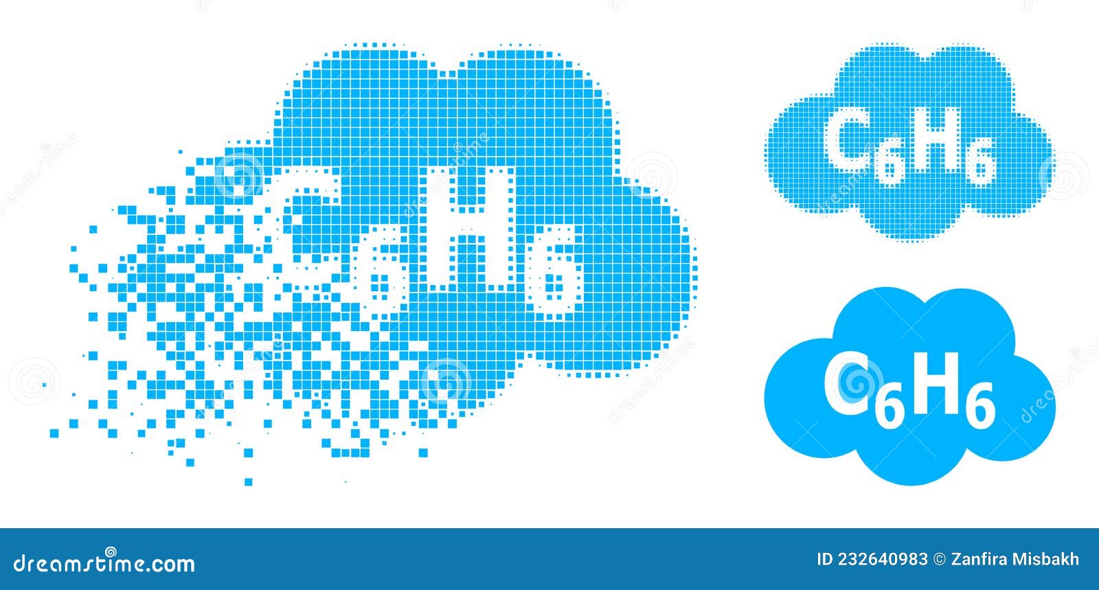 moving dot benzene cloud glyph with halftone version